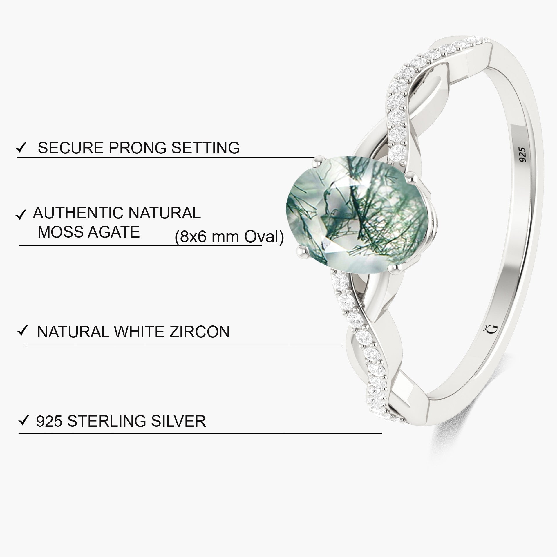 Oval Moss Agate wedding statement ring for women