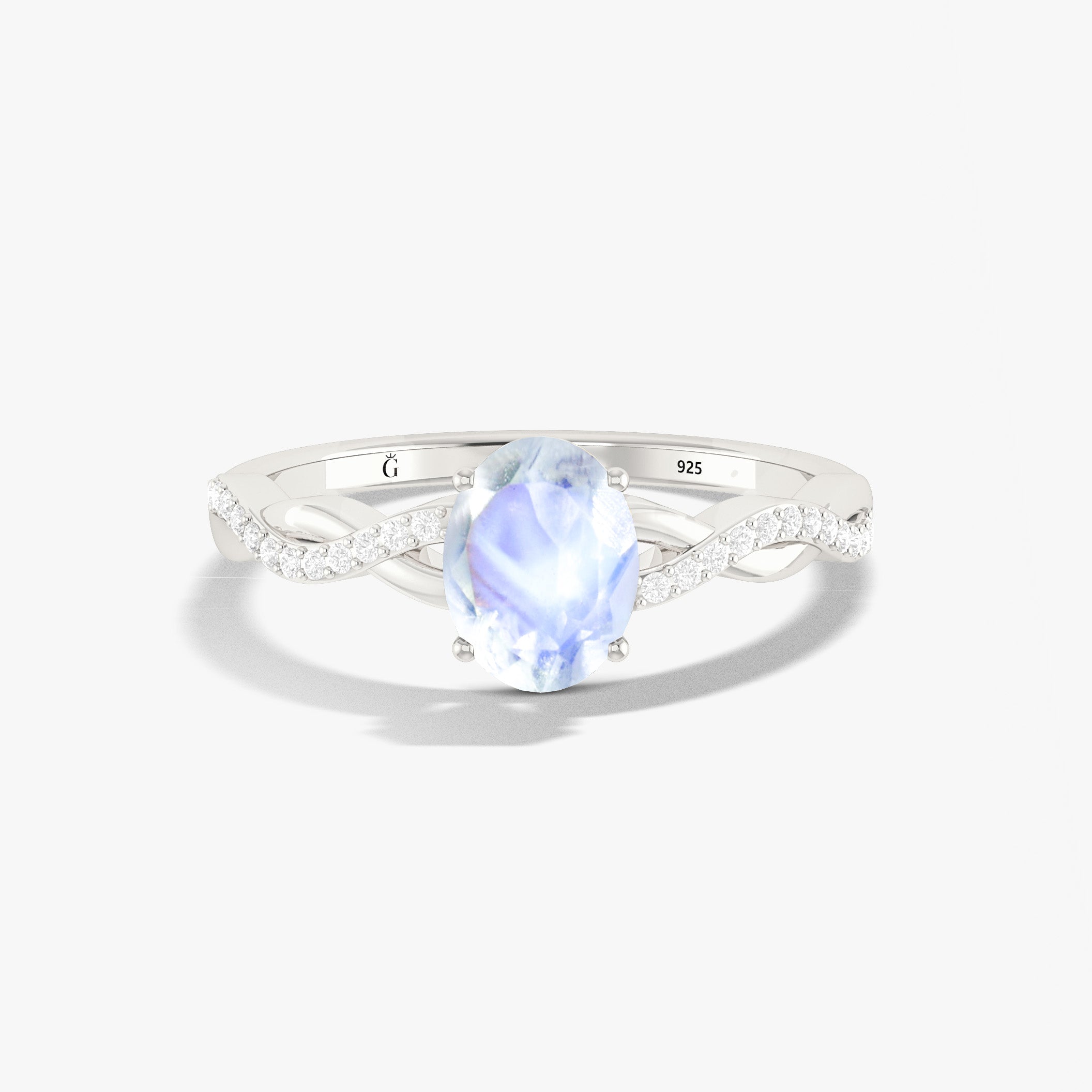 Genuine white rainbow moonstone Handmade ring