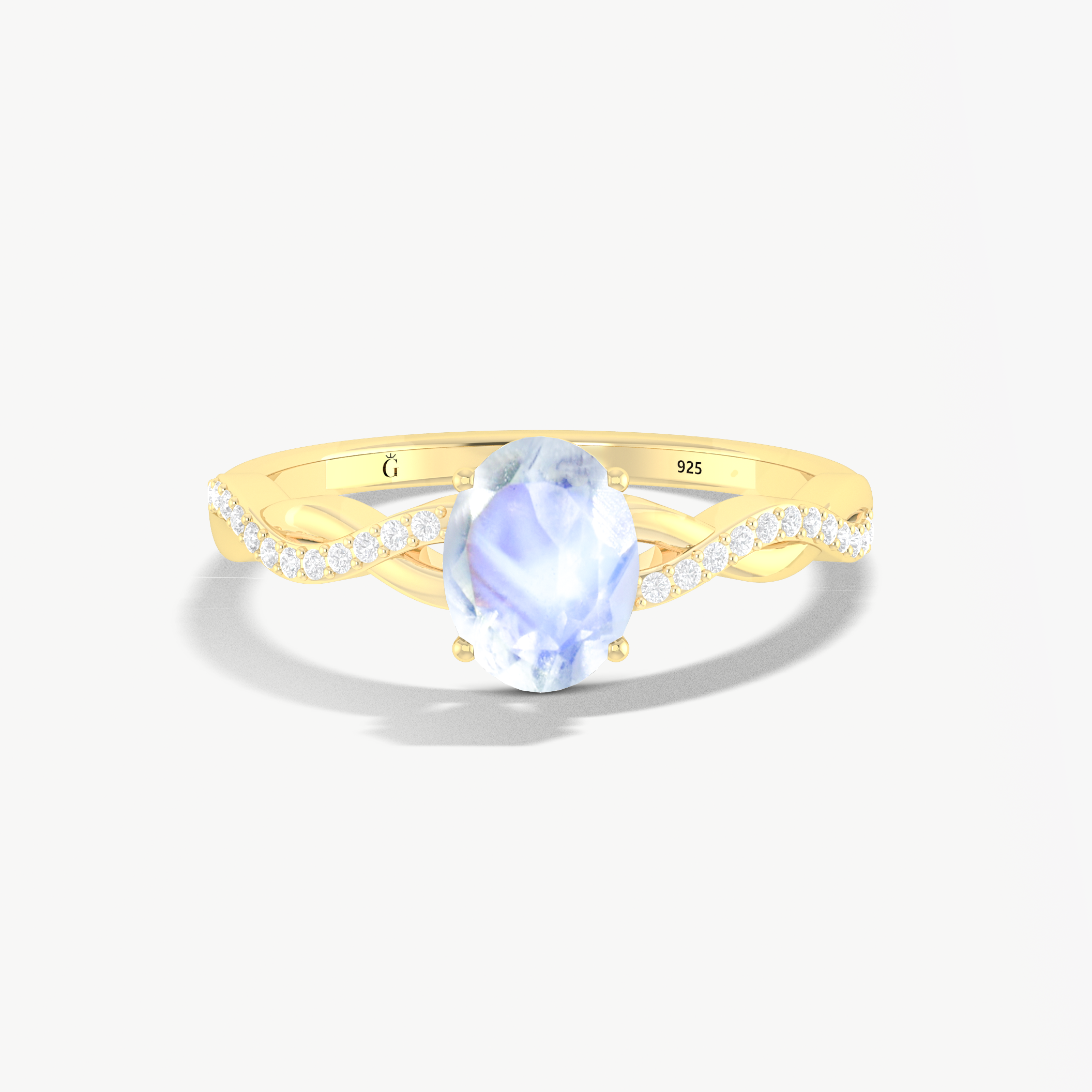 Genuine white rainbow moonstone Handmade ring