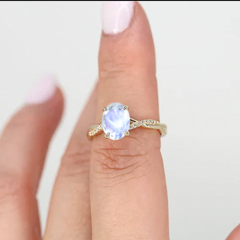 Genuine white rainbow moonstone Handmade ring
