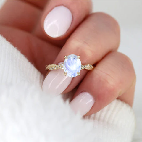 Genuine white rainbow moonstone Handmade ring