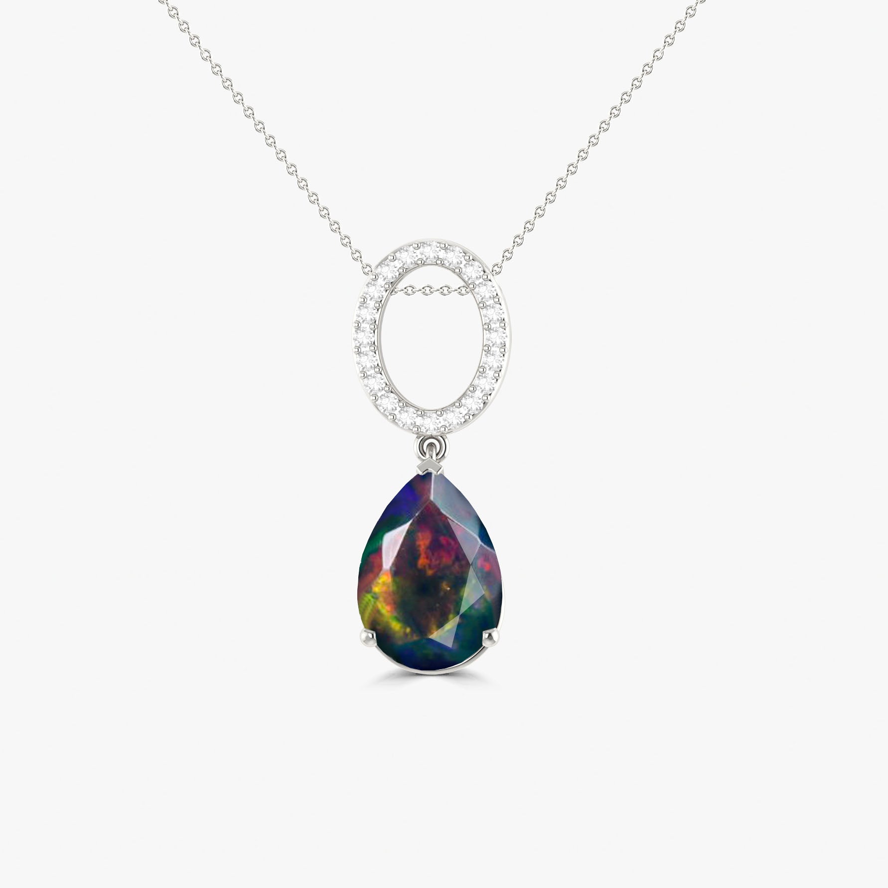 Single Pear Stone Drop Chain Pendant Necklace Natural Black Opal