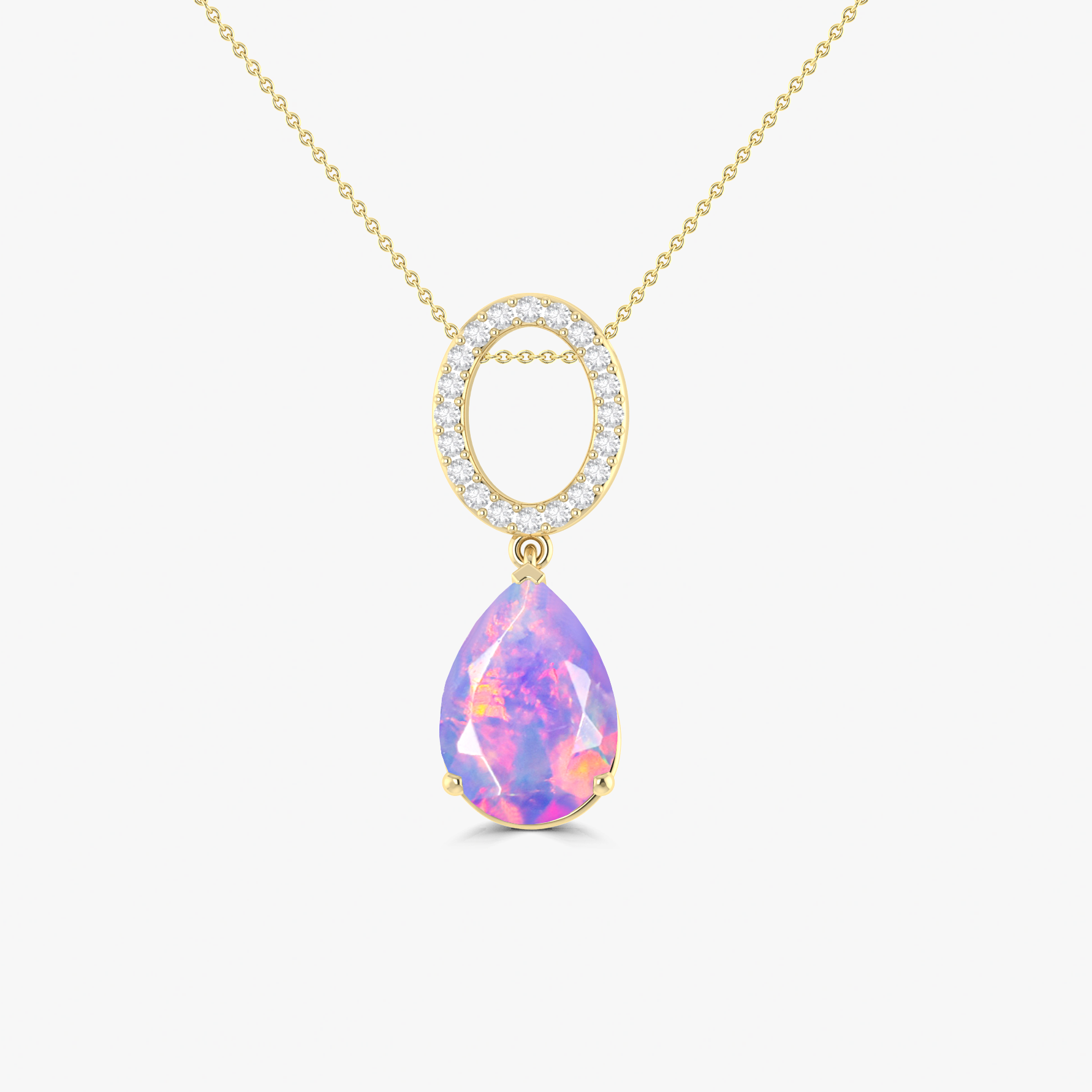 Single Pear Stone Drop Chain Pendant Necklace Natural Lavender Opal