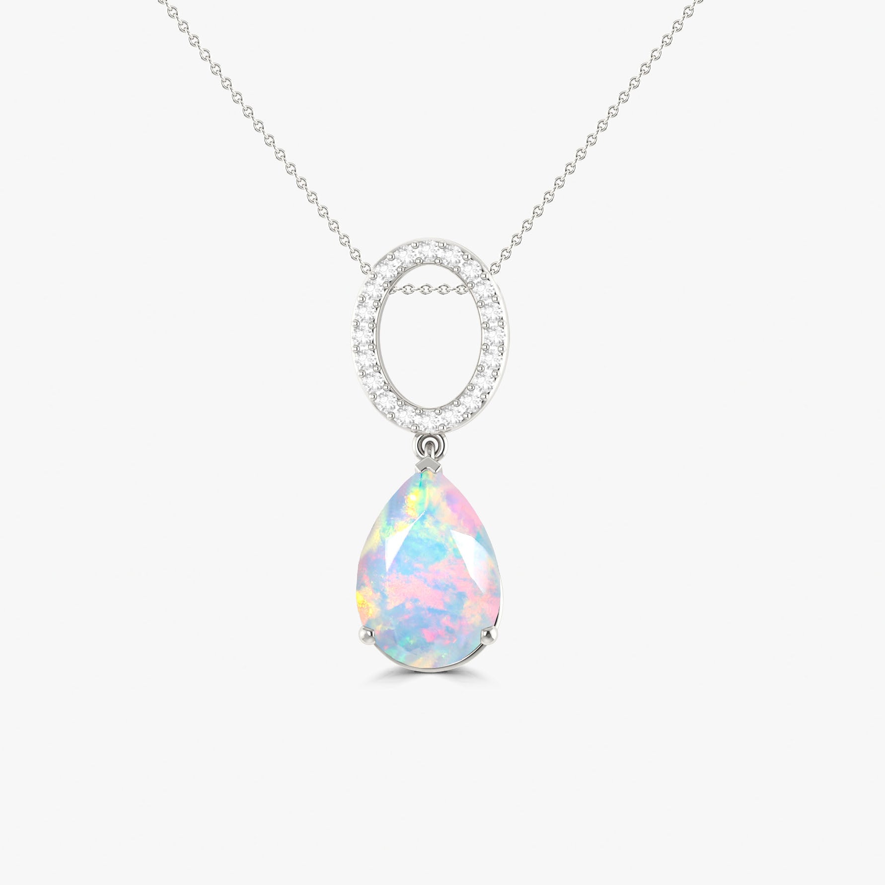 Single Pear Stone Drop Chain Pendant Necklace Natural White Opal