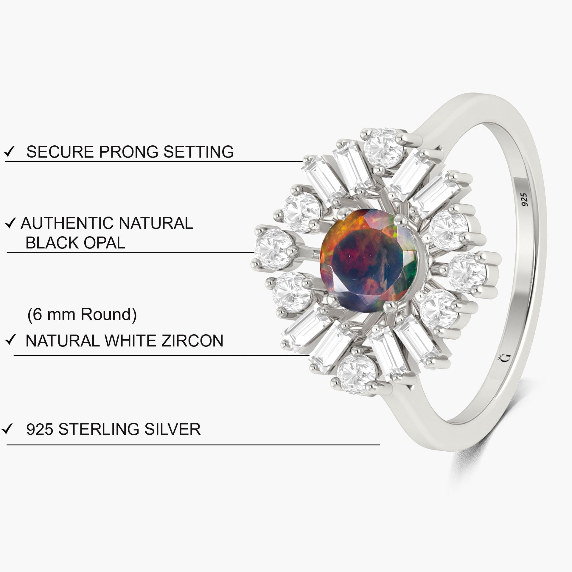 Round Black Rainbow fire Ethiopian opal wedding ring