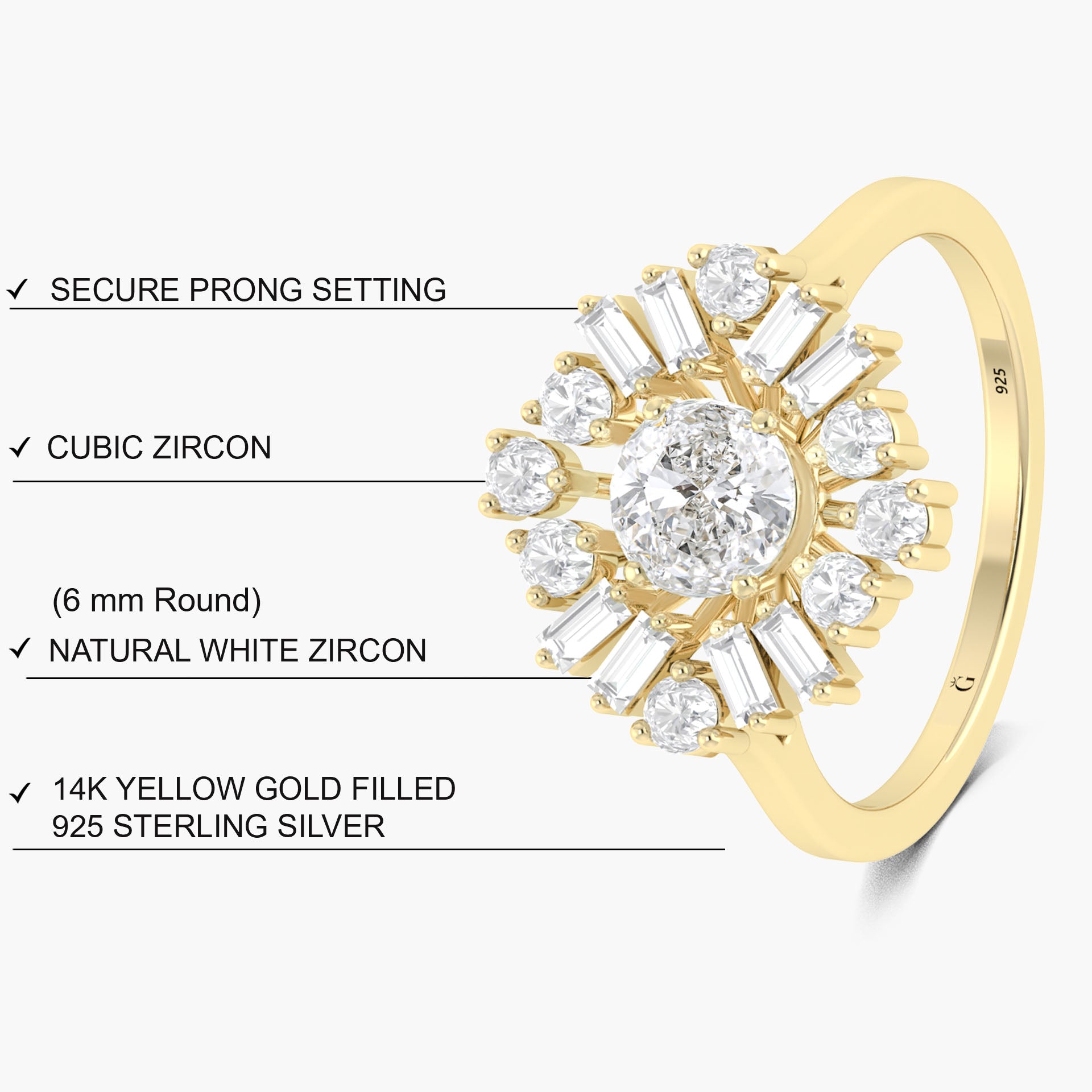 Round Cubic Zirconia simulated diamond Statement ring