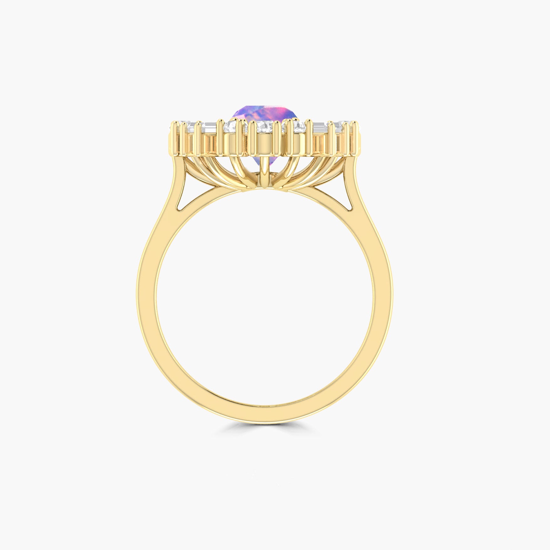 Round lavender fire Ethiopian opal statement gold and silver ring