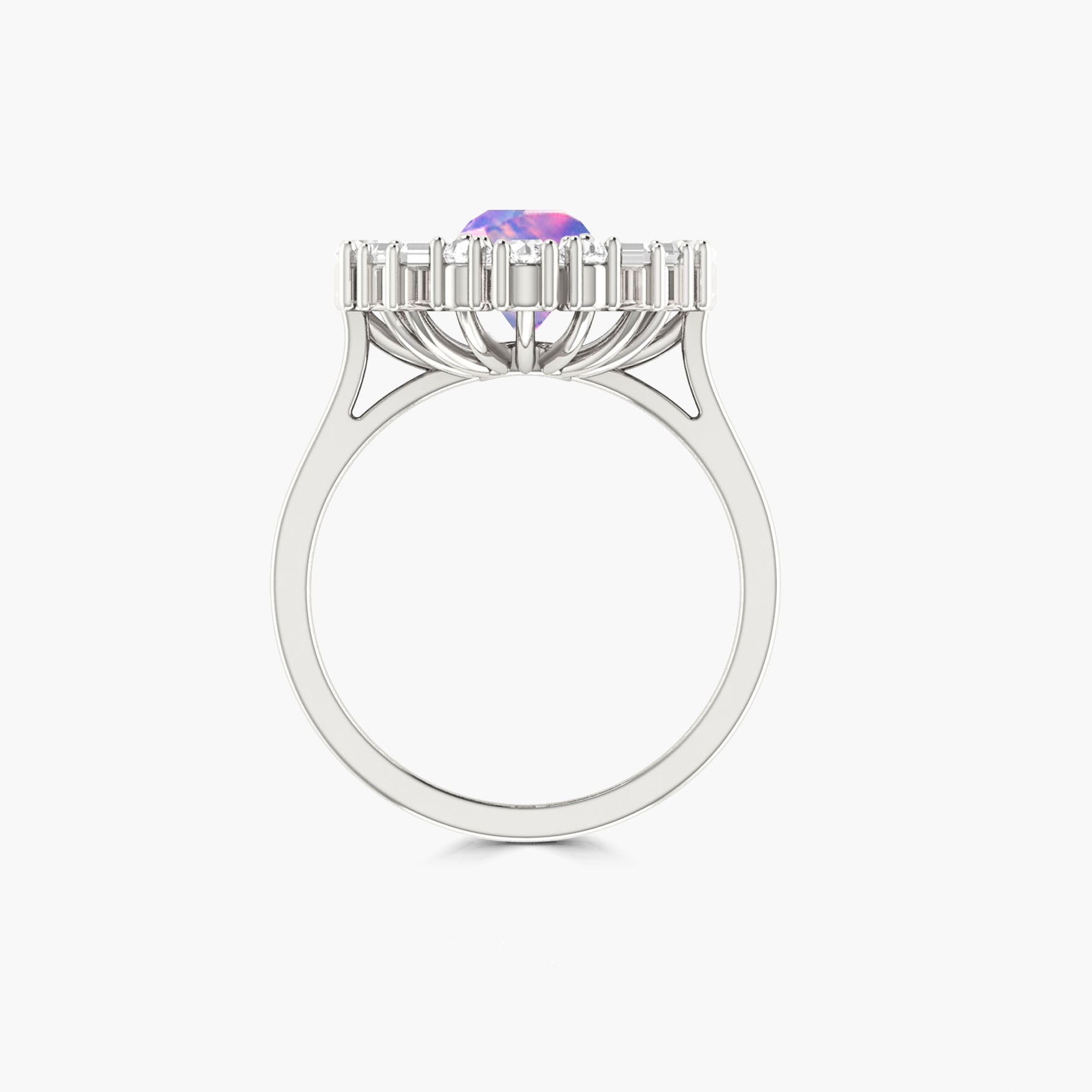Round lavender fire Ethiopian opal statement gold and silver ring