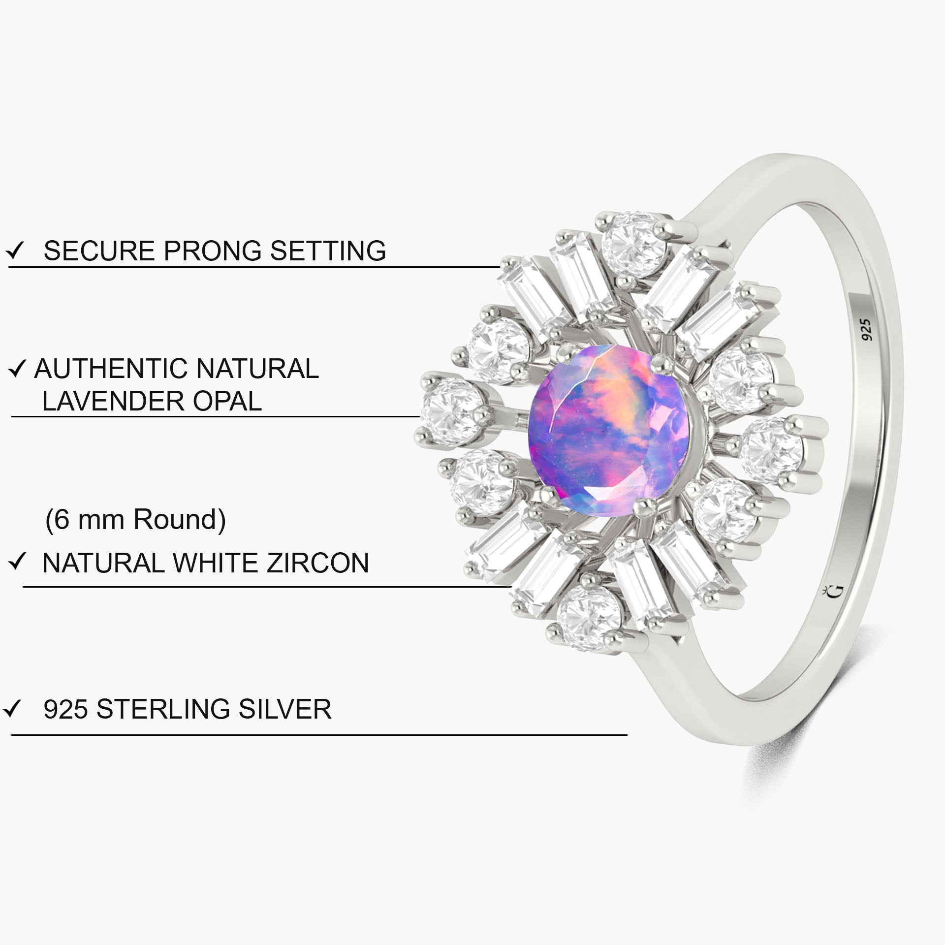 Round lavender fire Ethiopian opal statement gold and silver ring