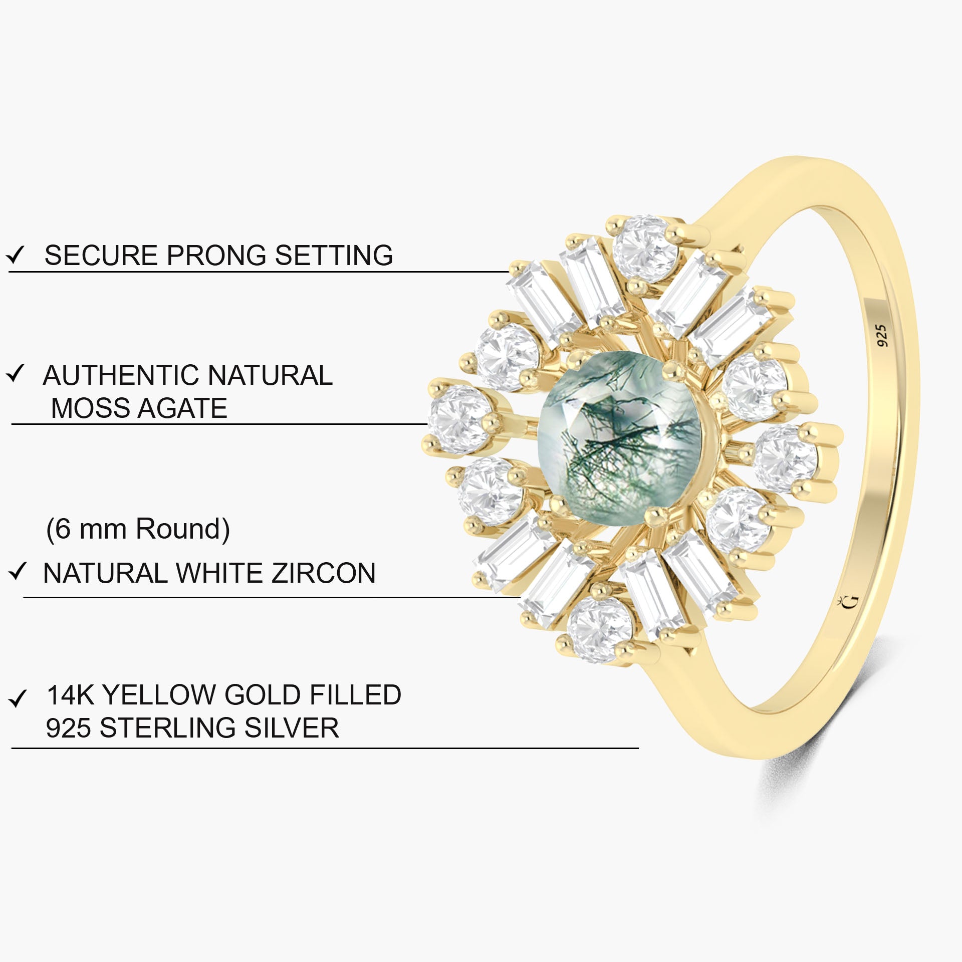 Round Moss Agate bautiful stone Engagement ring