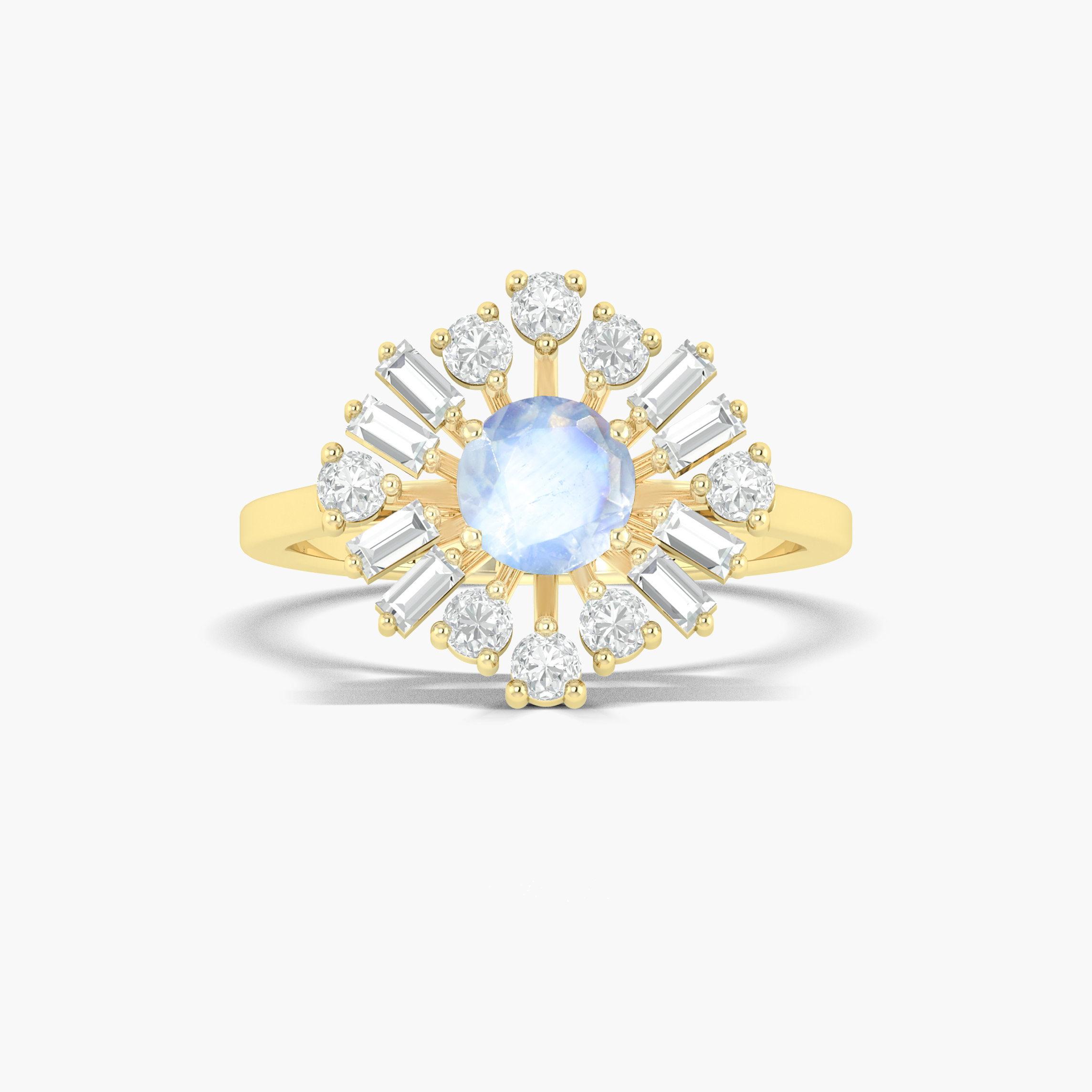 Round White rainbow moonstone with Cubic Zirconia ring