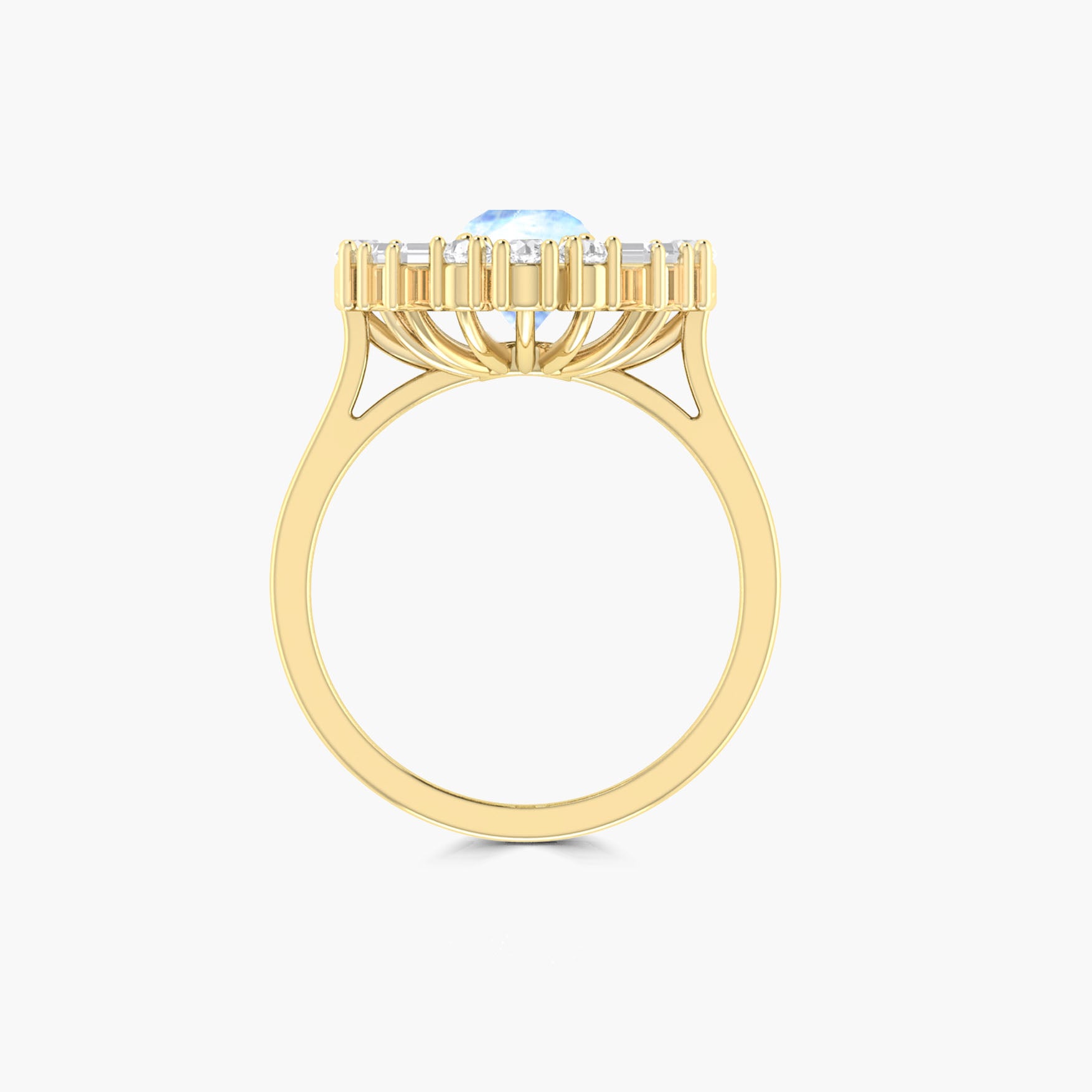 Round White rainbow moonstone with Cubic Zirconia ring