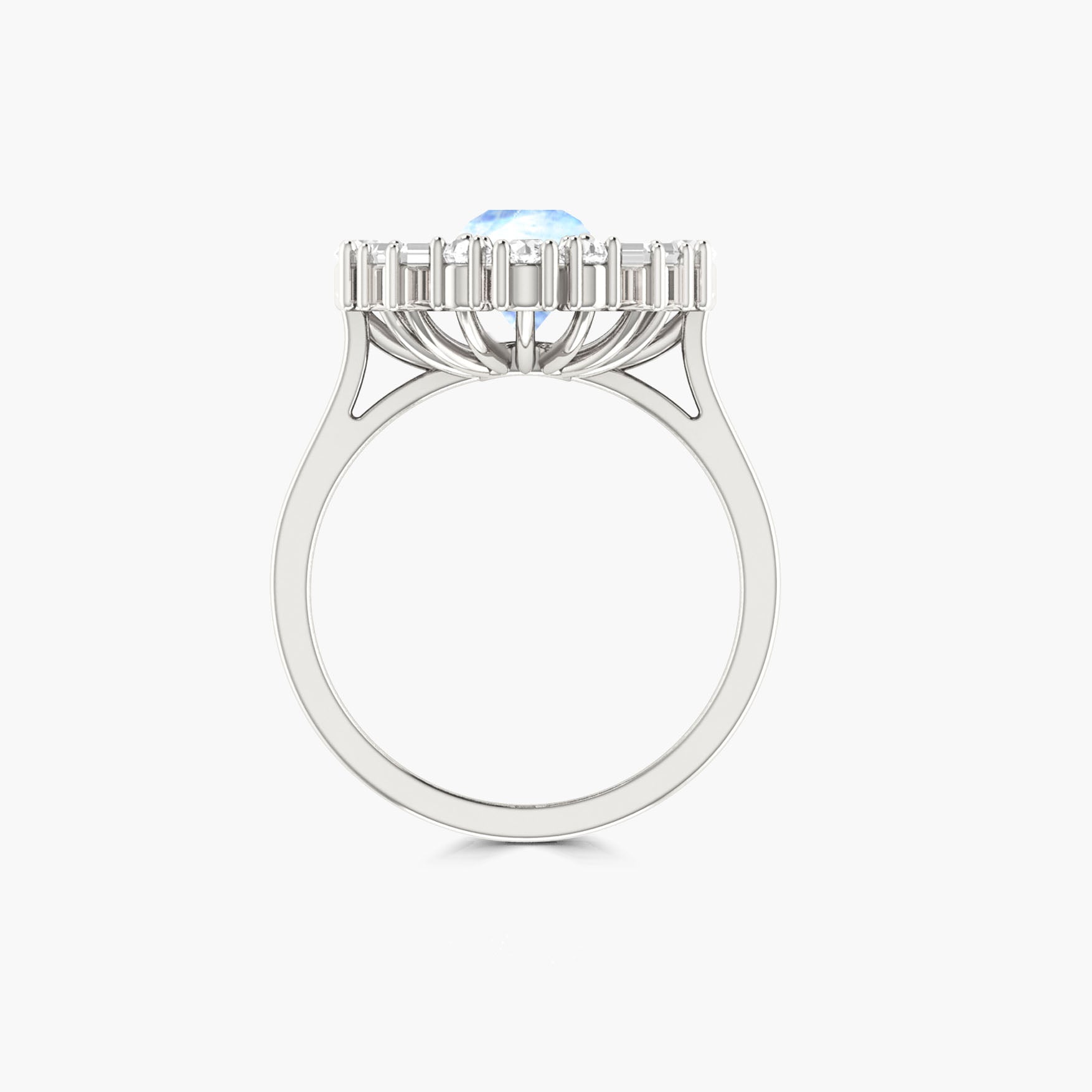 Round White rainbow moonstone with Cubic Zirconia ring