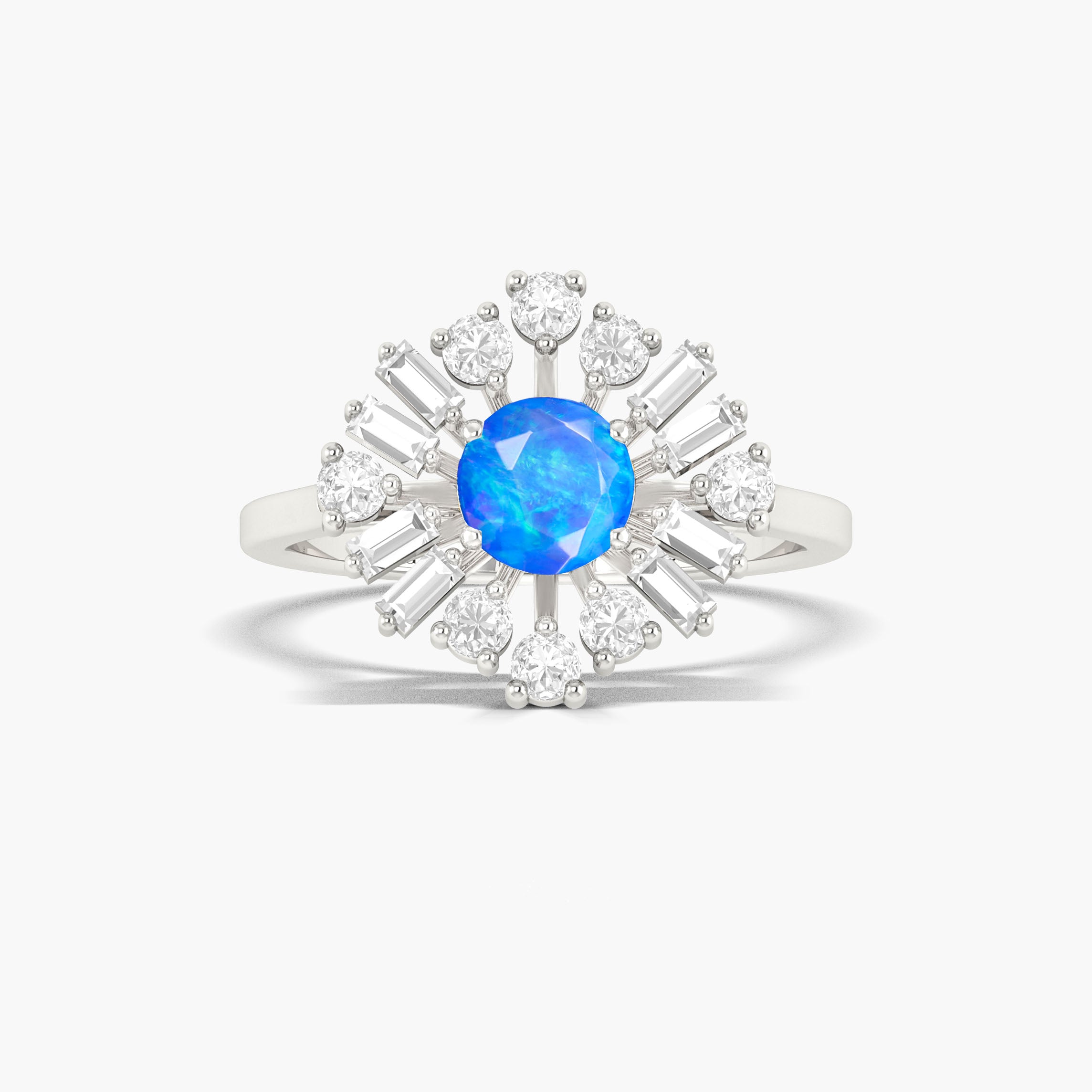 Blue fire Ethiopian opal round shape stone Engagement ring
