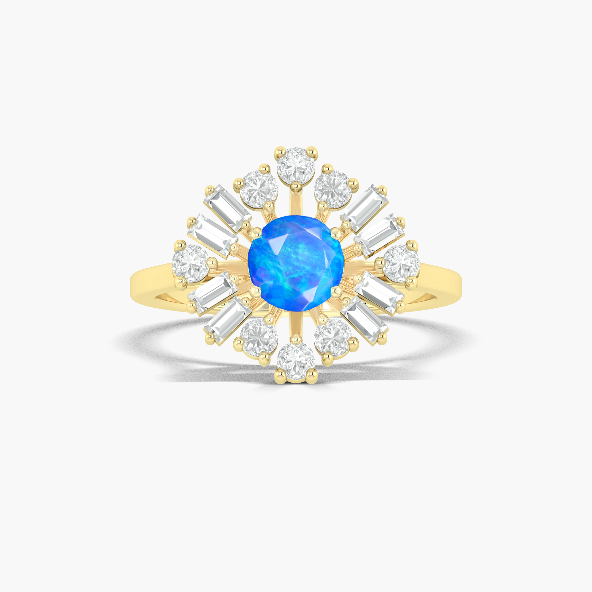 Blue fire Ethiopian opal round shape stone Engagement ring