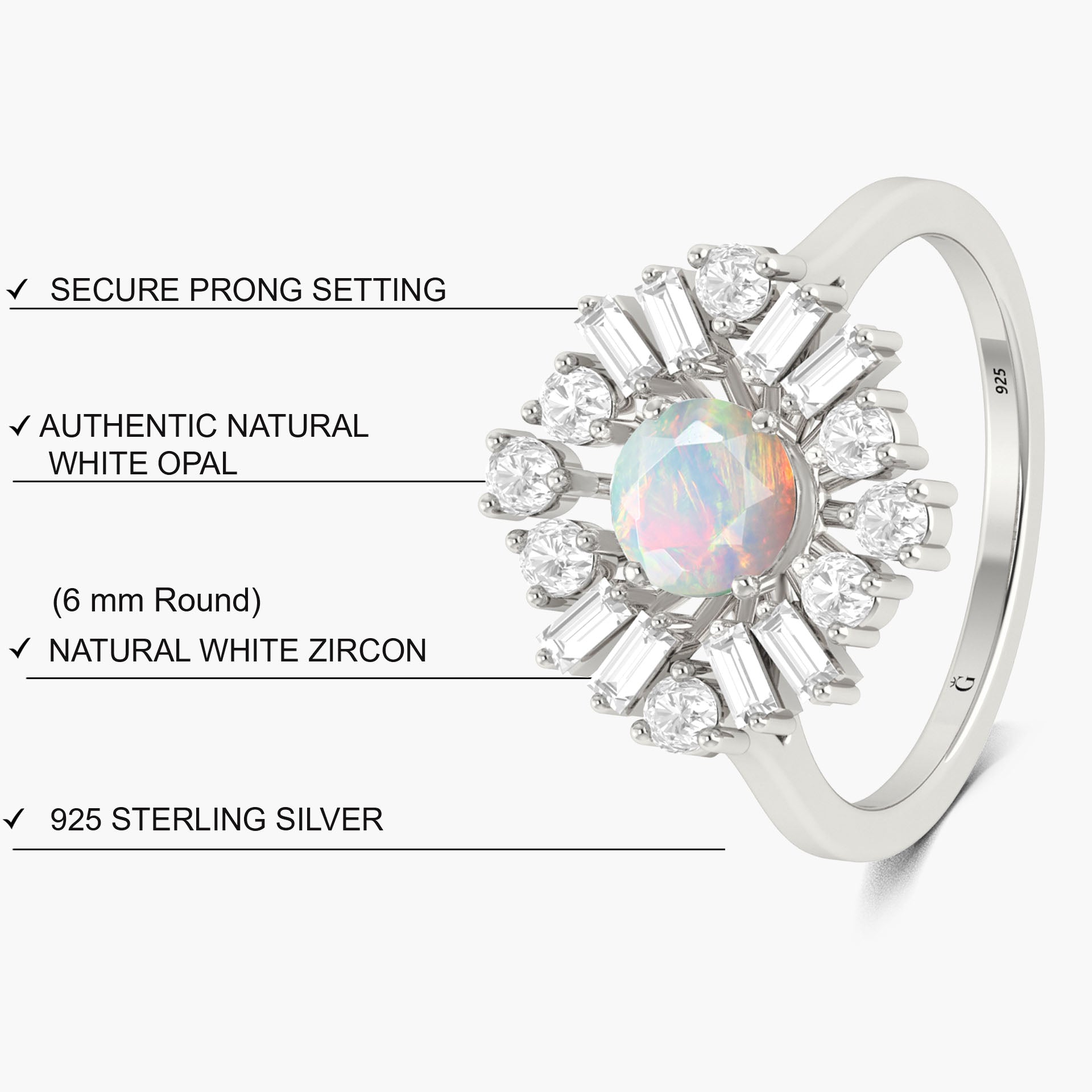 Vintage fire Ethiopian opal round shape with Zircon Ring