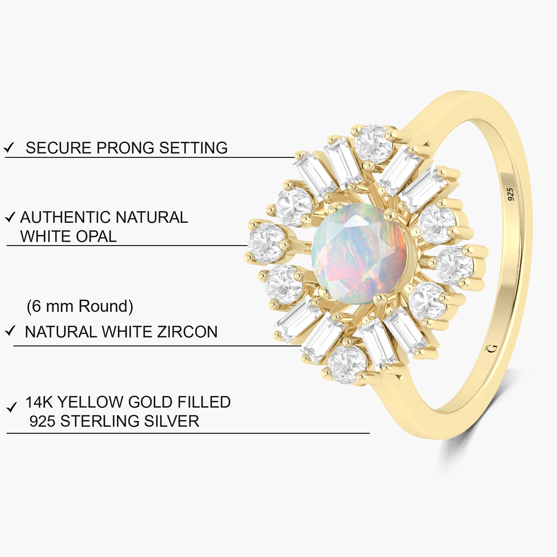 Vintage fire Ethiopian opal round shape with Zircon Ring