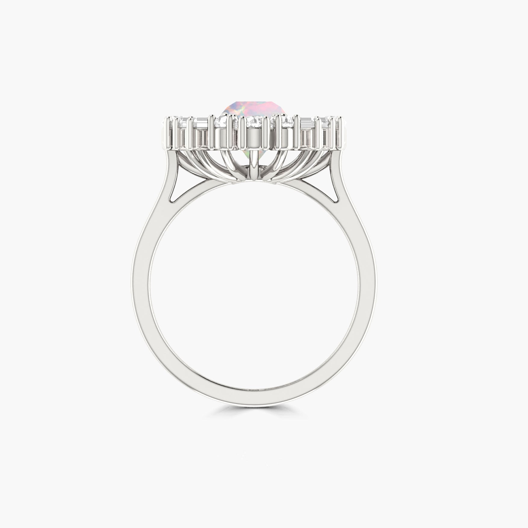 6MM Round Natural White Opal with White Zircon Halo Ring