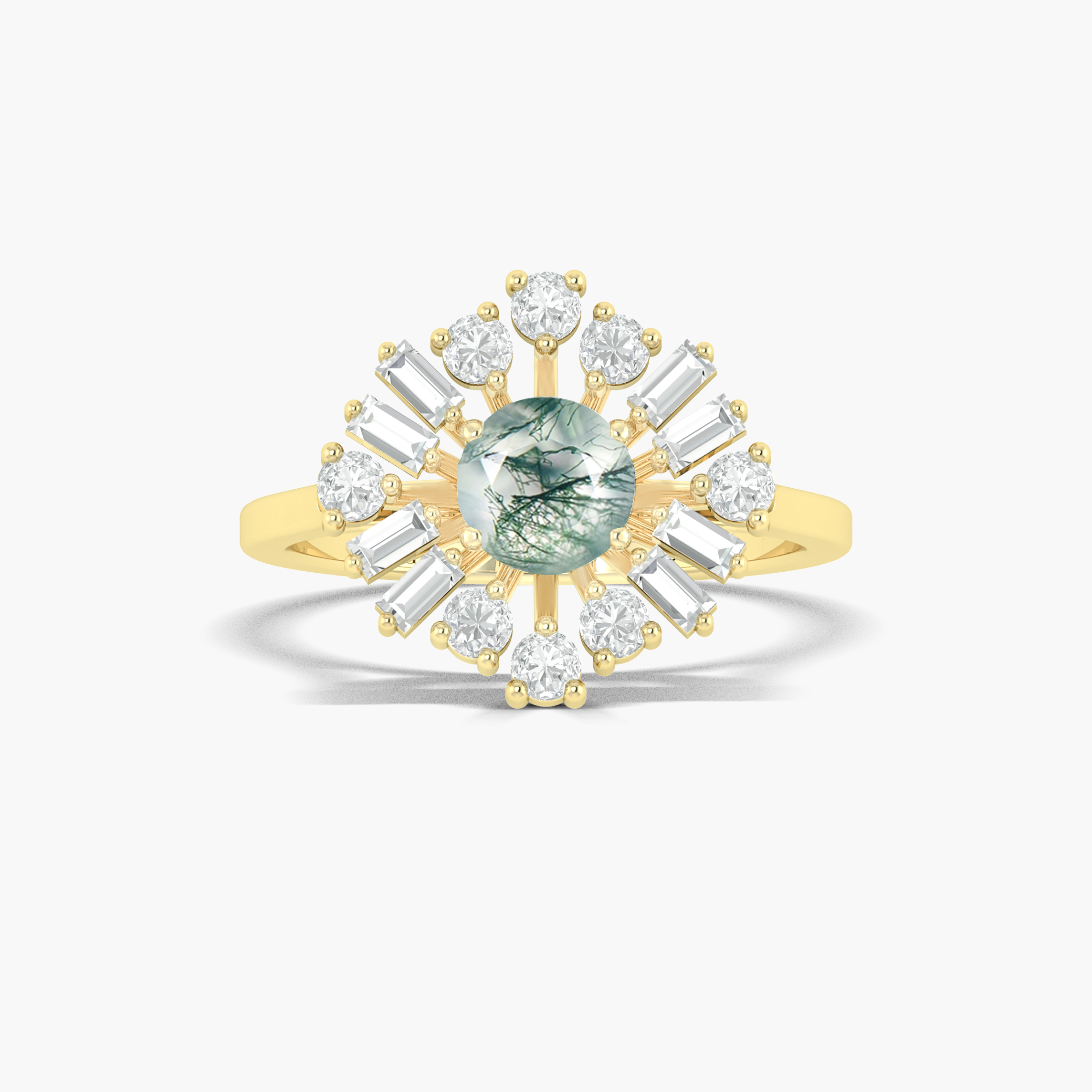 Round Moss Agate bautiful stone Engagement ring