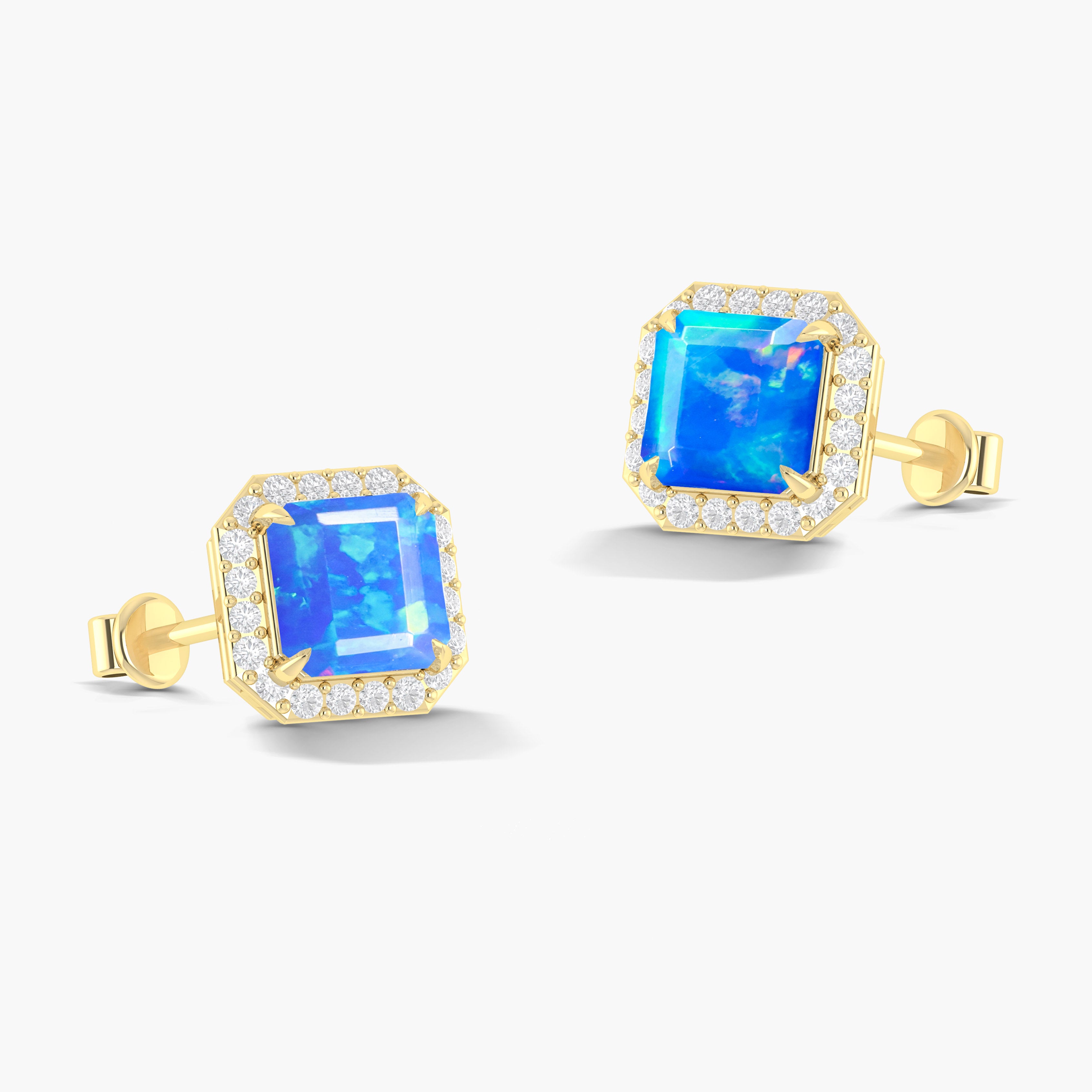 Natural Blue Opal Stud Earrings Push Back