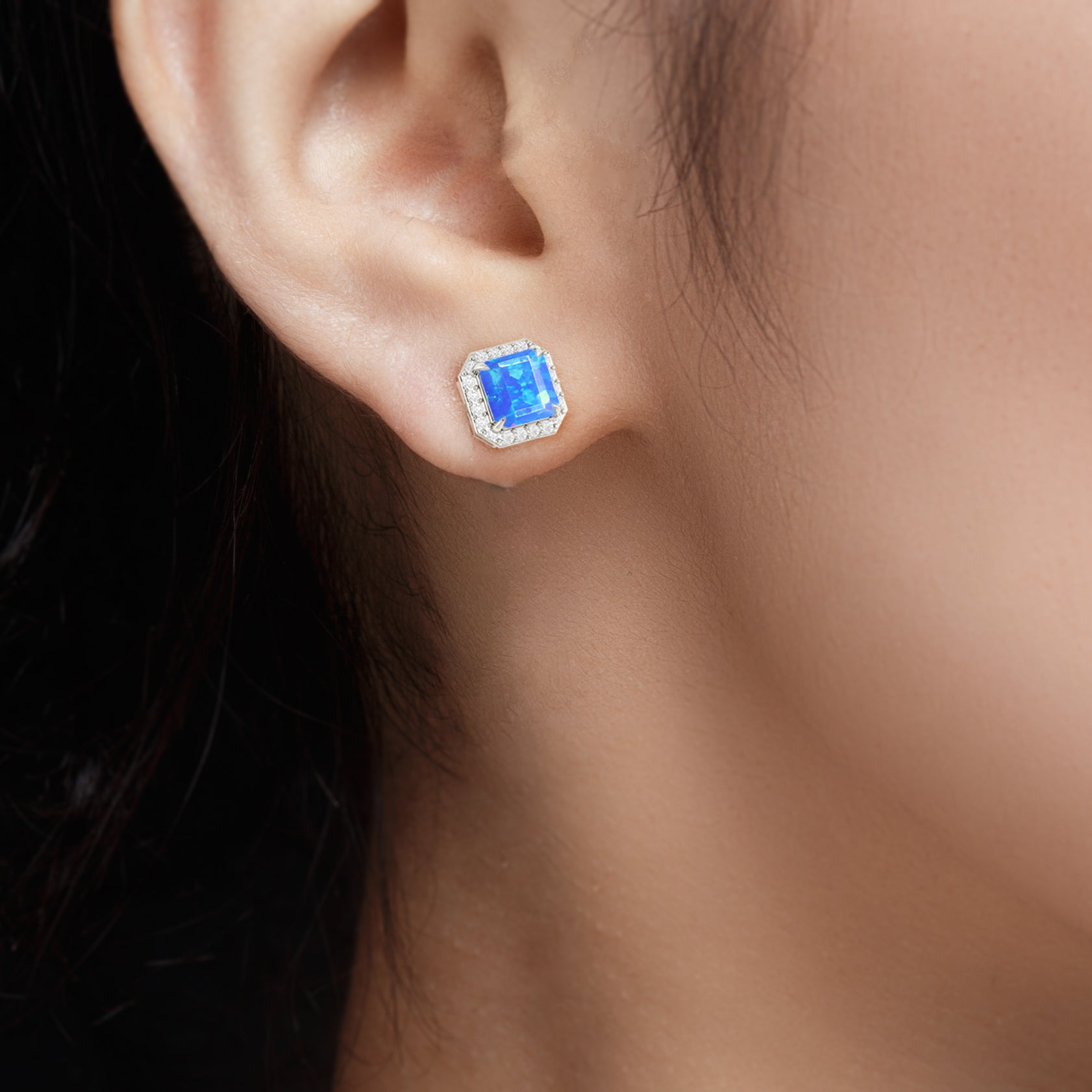 Natural Blue Opal Stud Earrings Push Back
