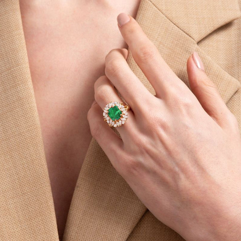 Green Emerald oval shape stone Engagement ring