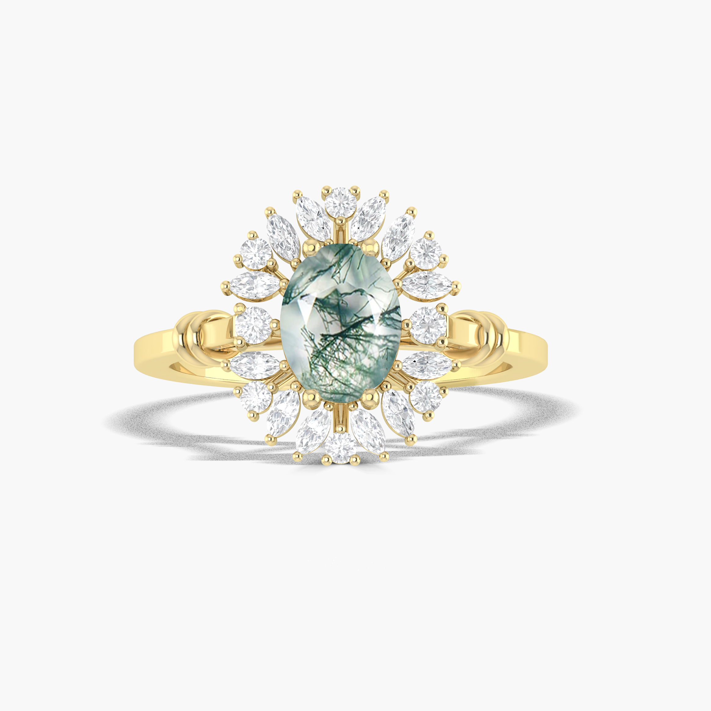 Oval shape Moss Agate 18K Gold vermeil or silver ring