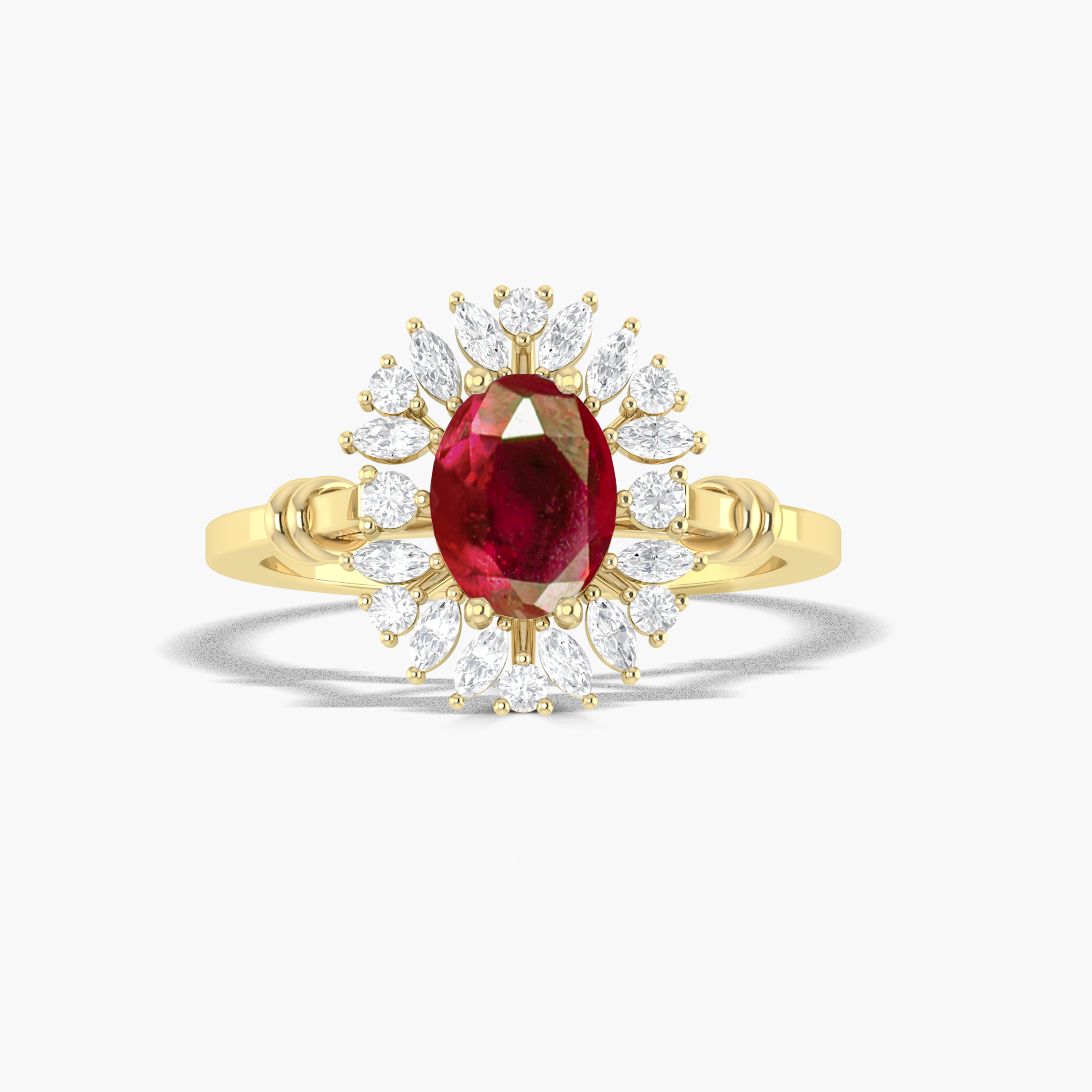 Oval Shape Red Rose Natural Ruby Engagement Ring