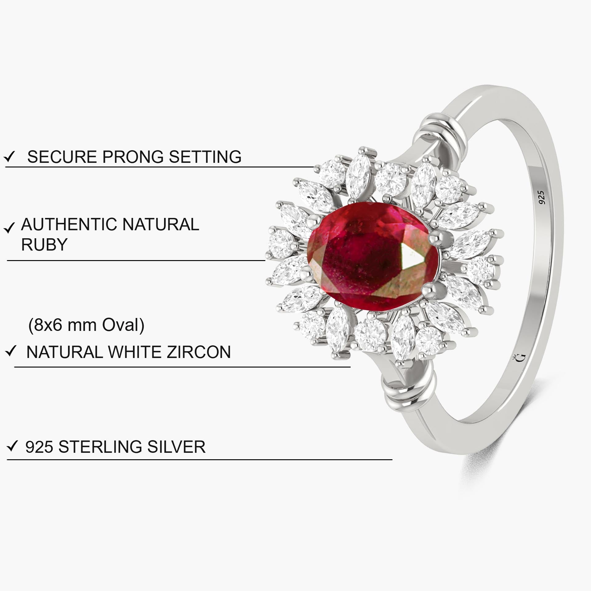 Oval Shape Red Rose Natural Ruby Engagement Ring