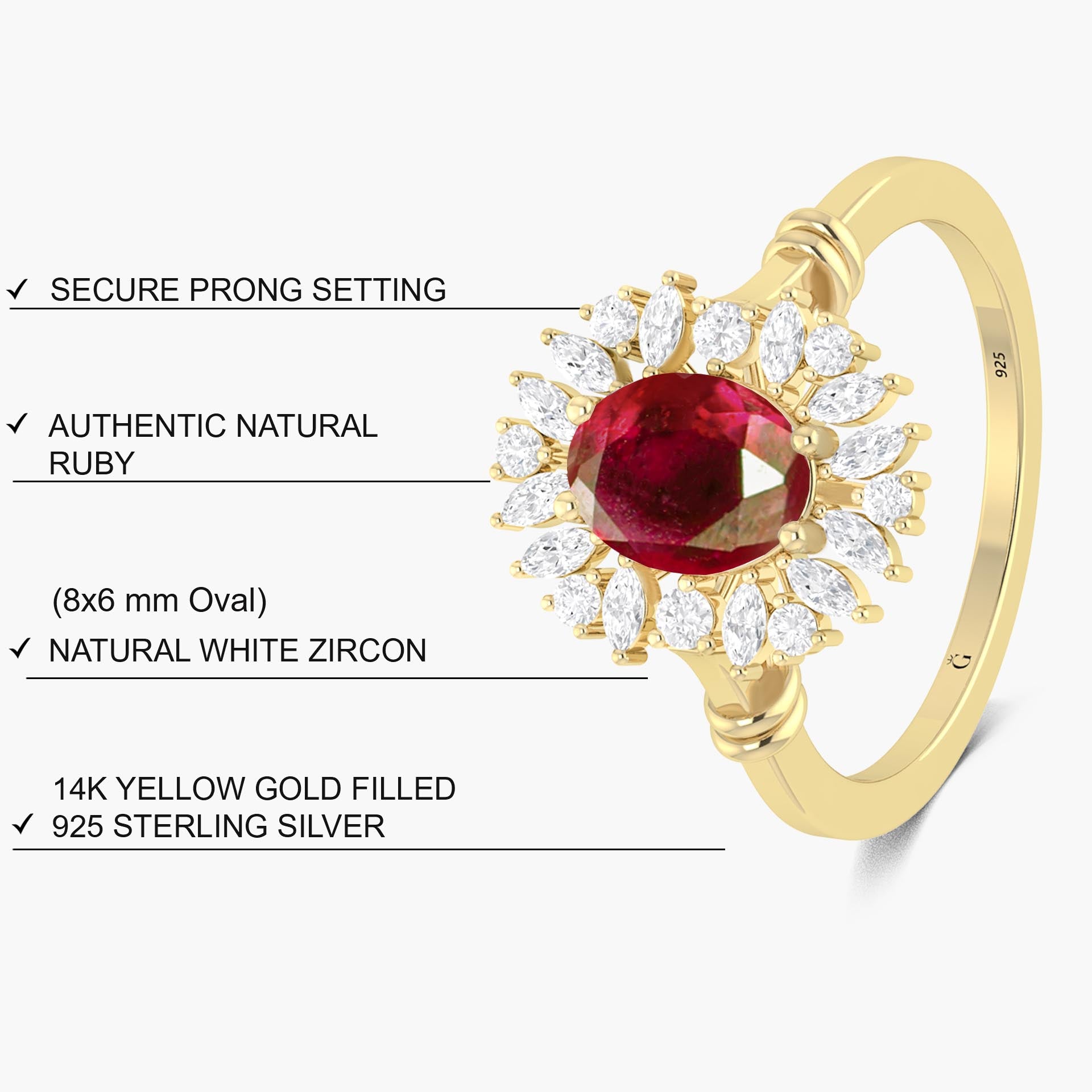 Oval Shape Red Rose Natural Ruby Engagement Ring