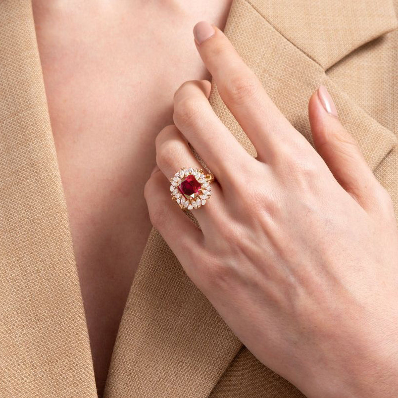 Oval Shape Red Rose Natural Ruby Engagement Ring