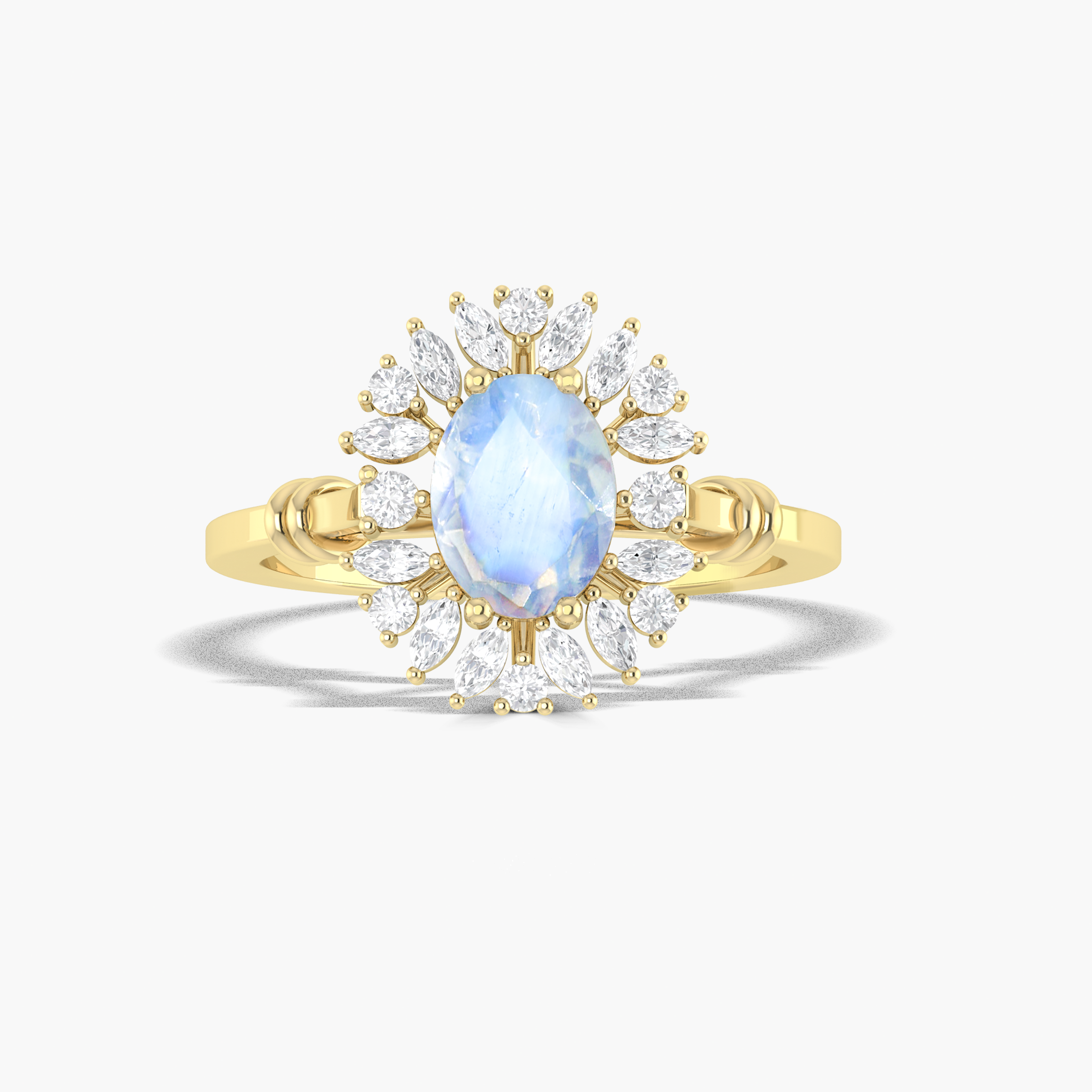 White rainbow moonstone wedding Gold statement ring