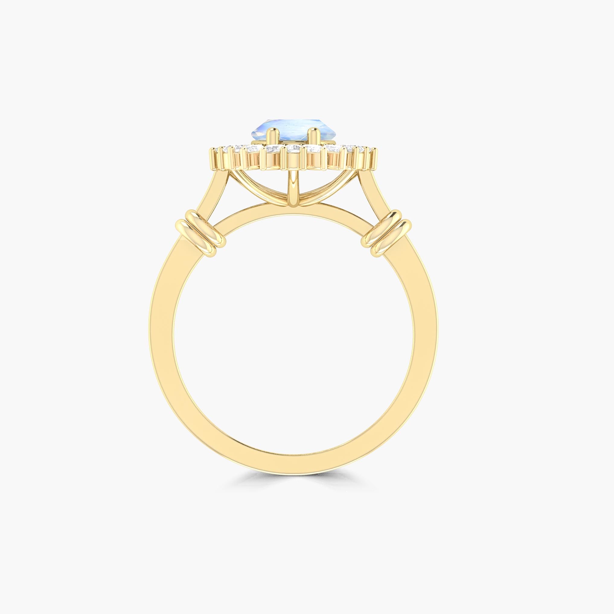 White rainbow moonstone wedding Gold statement ring