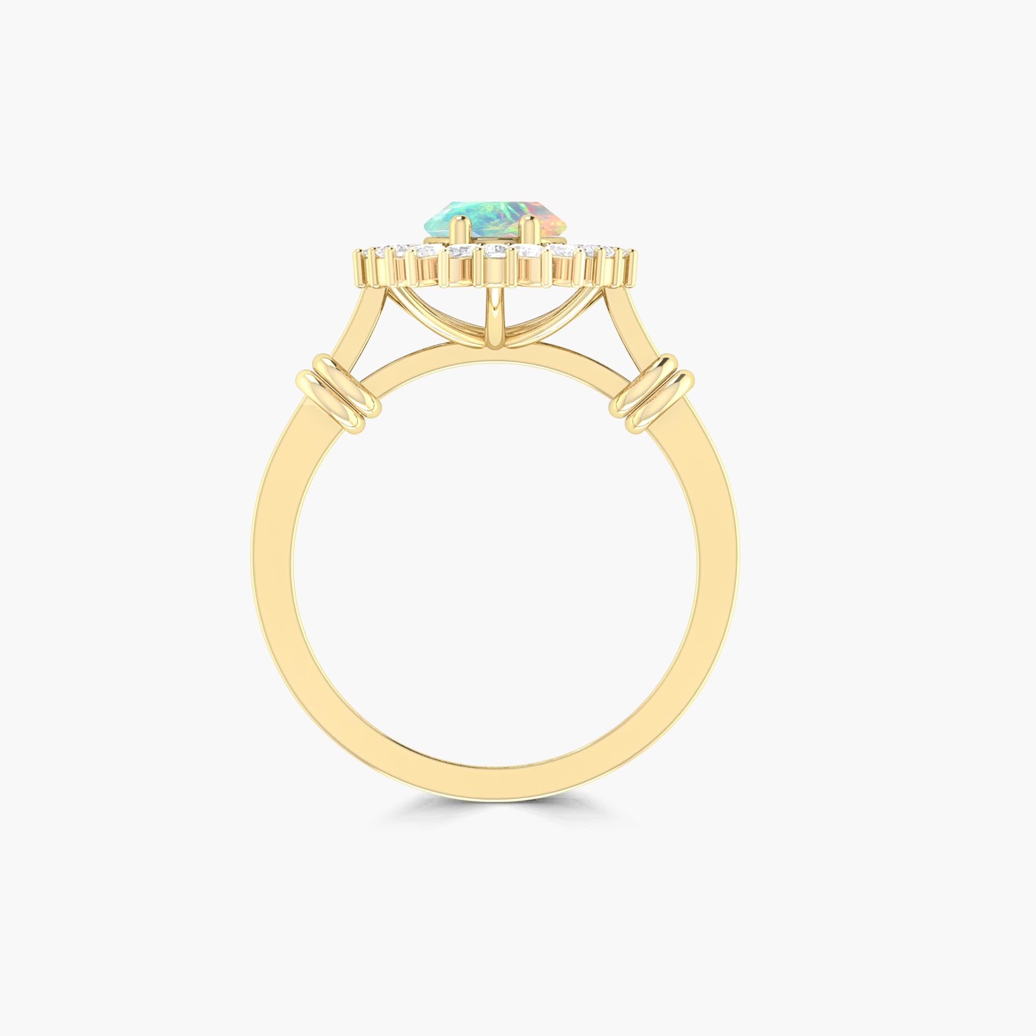 Halo Wedding Ring with Oval Shape Natural White Opal