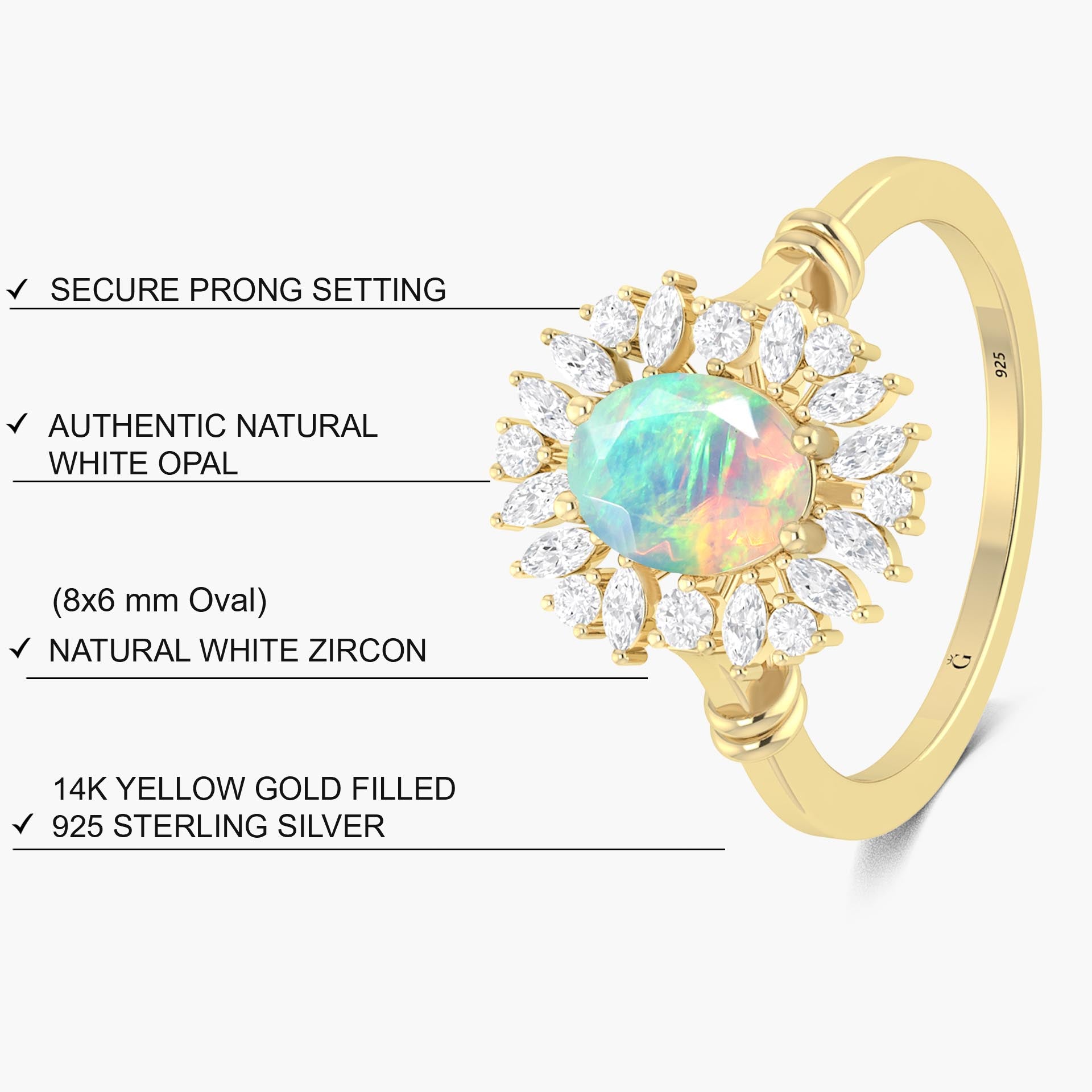 White opal prong sett statement Engagement or purpose ring