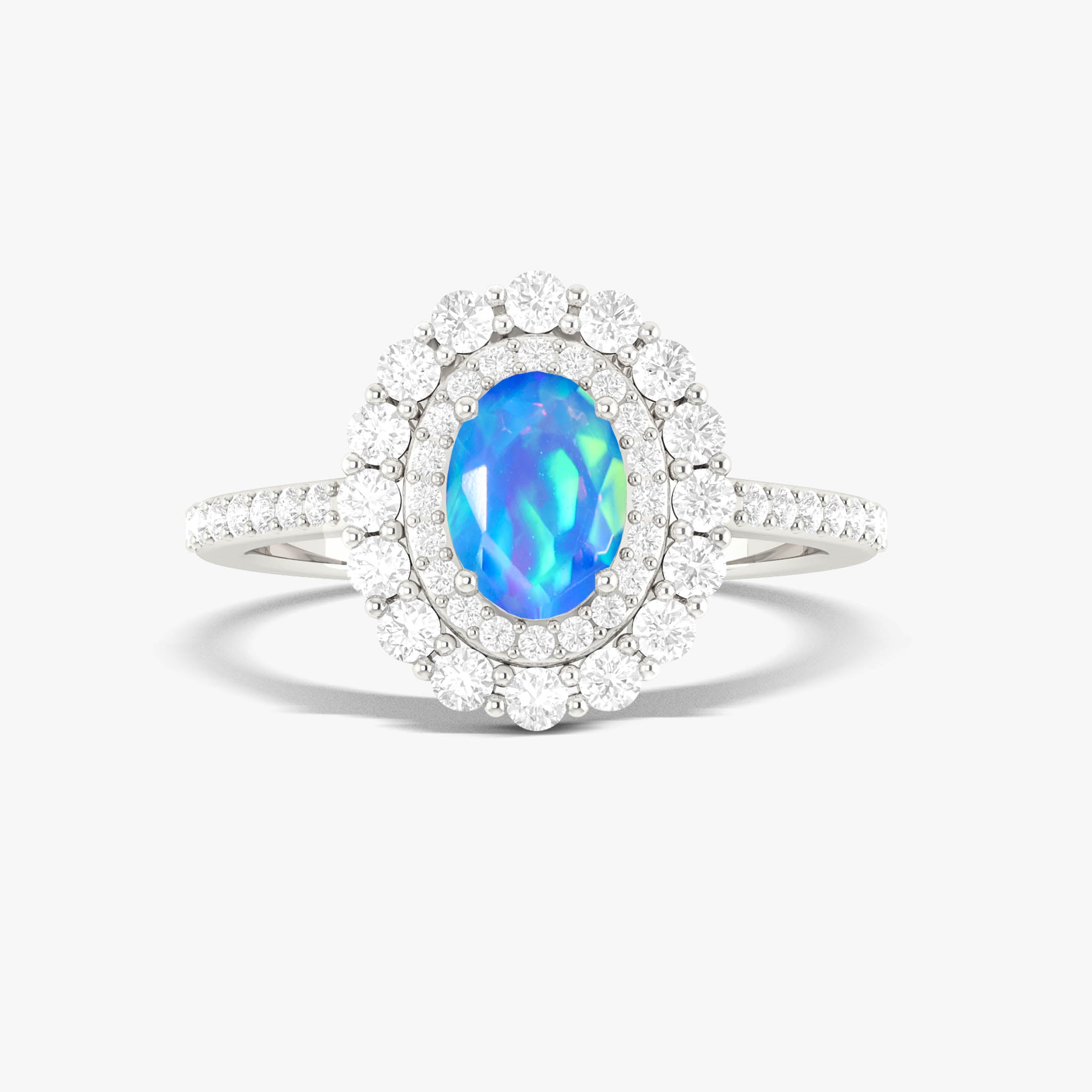 Beautiful blue fire Opal with small Cubic Zirconia Engagement ring
