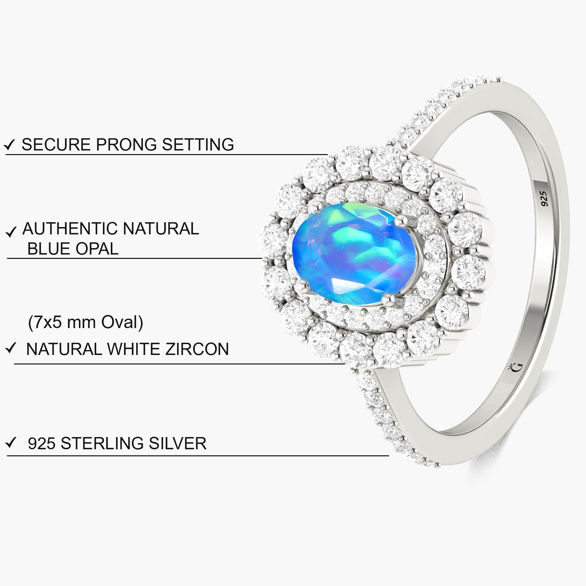 Beautiful blue fire Opal with small Cubic Zirconia Engagement ring