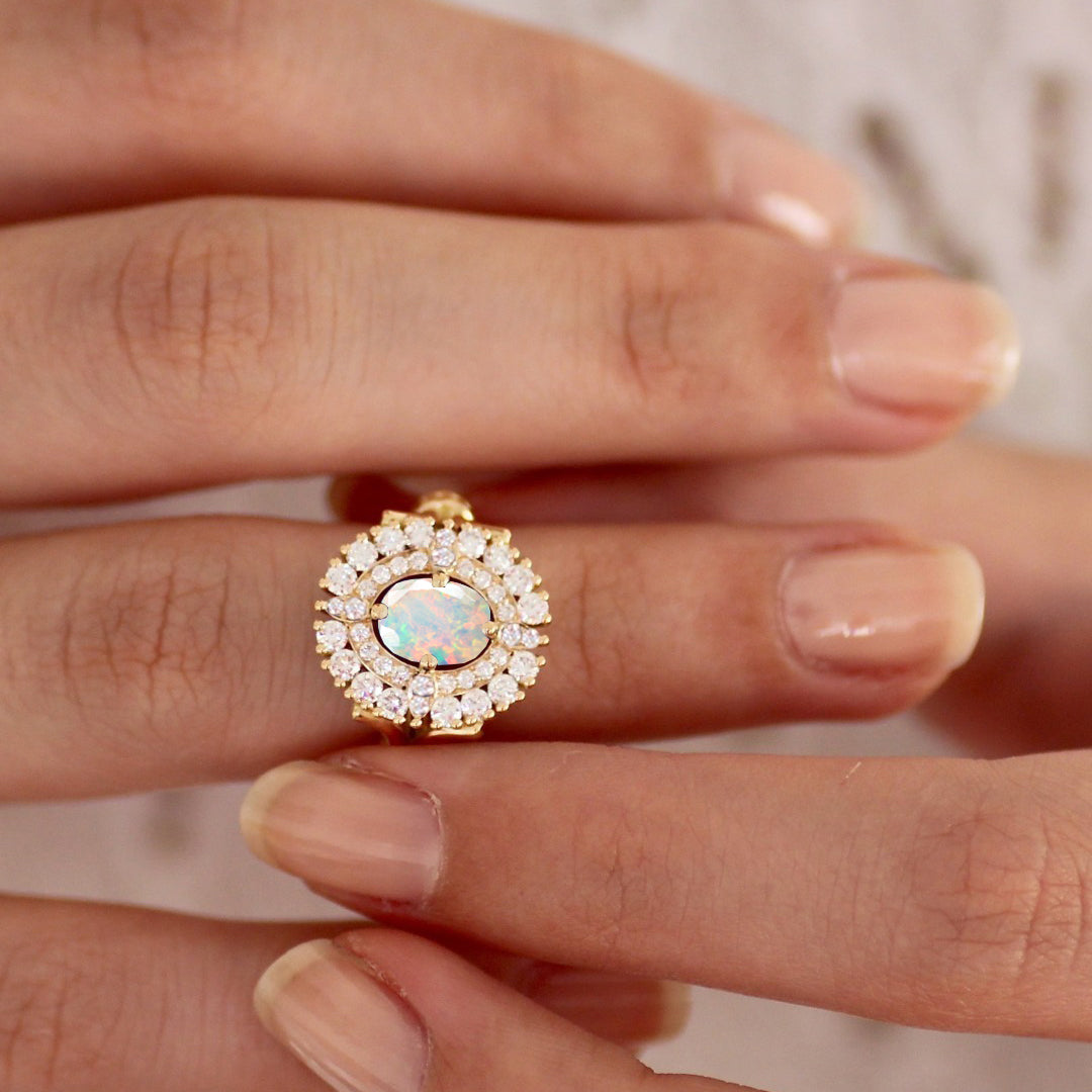 Genuine fire Ethiopian opal wedding and Engagement ring