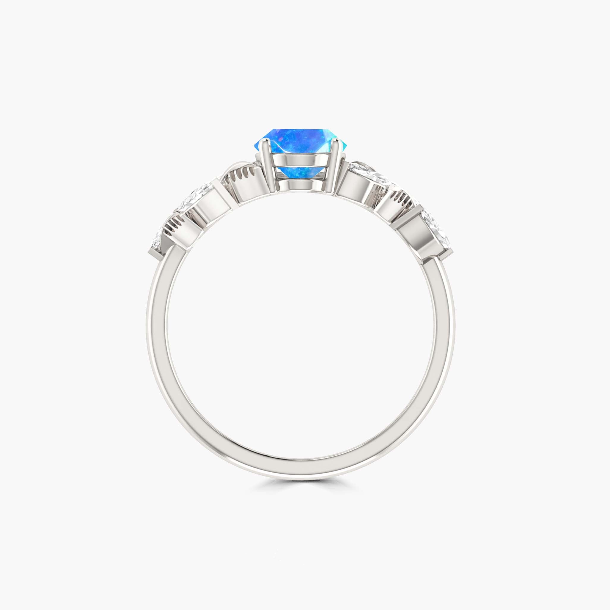 Designer Leaf Ring with 8X6 MM Natural Blue Opal and White Zircon