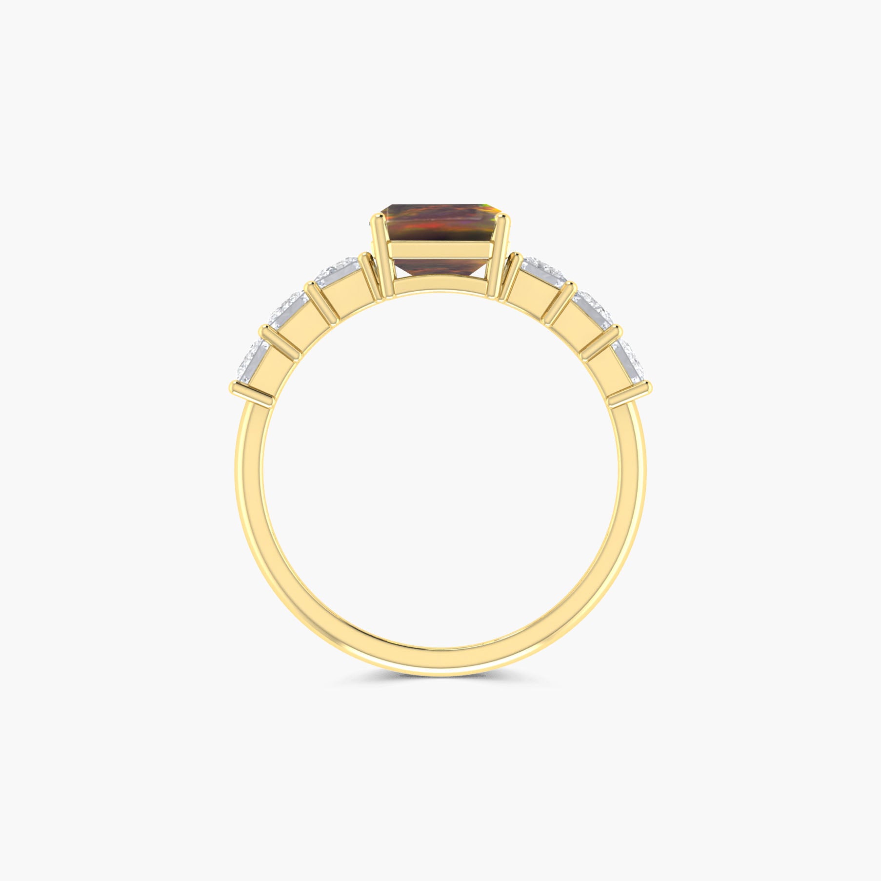 925 Sterling Silver & Yellow Gold Filled Statement Ring with Black Opal and White Zircon