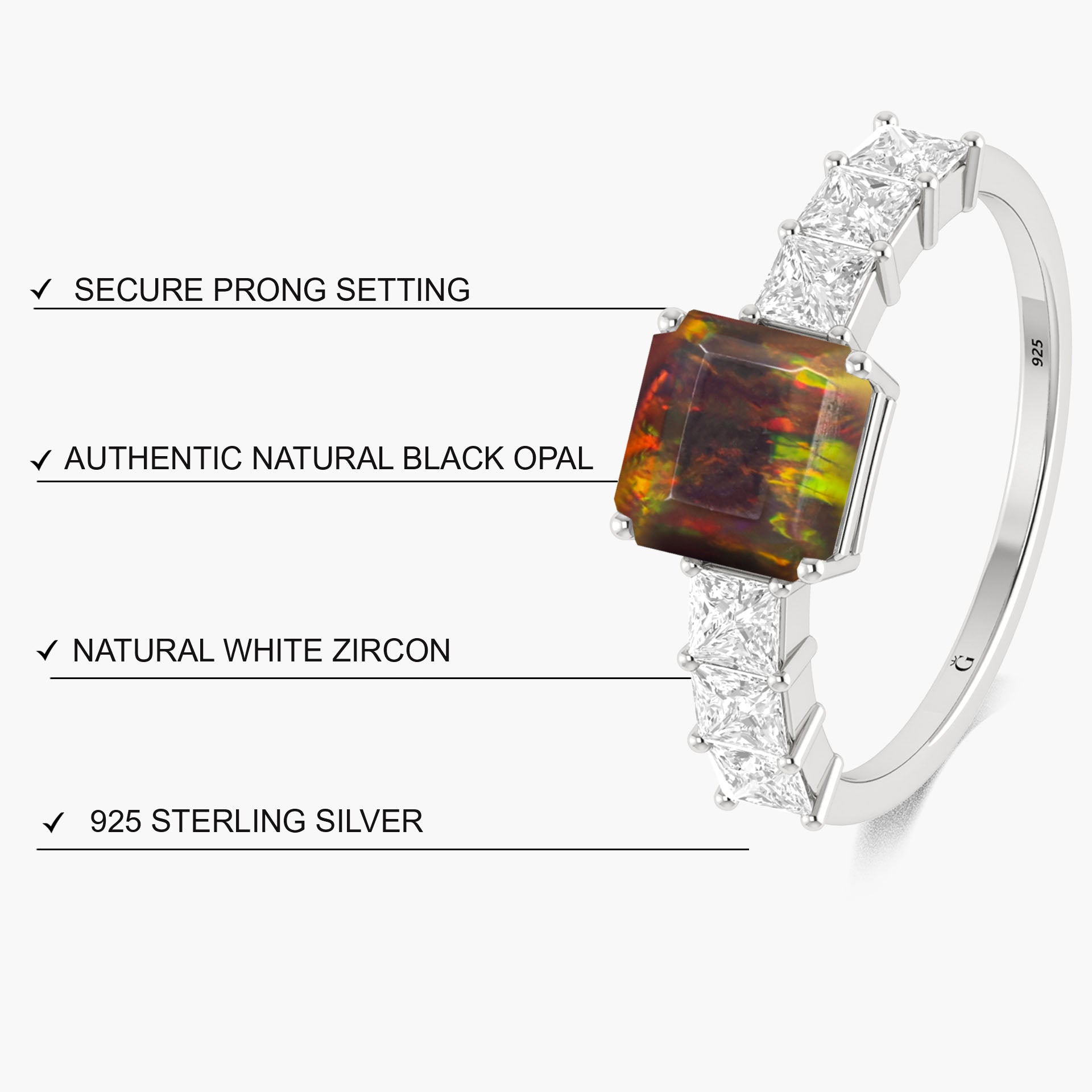 925 Sterling Silver & Yellow Gold Filled Statement Ring with Black Opal and White Zircon