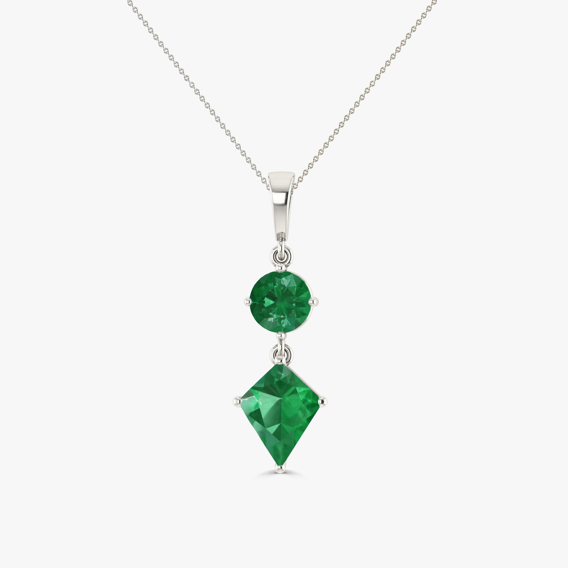 Emerald Kite and Round Shape Pendant Necklace 
