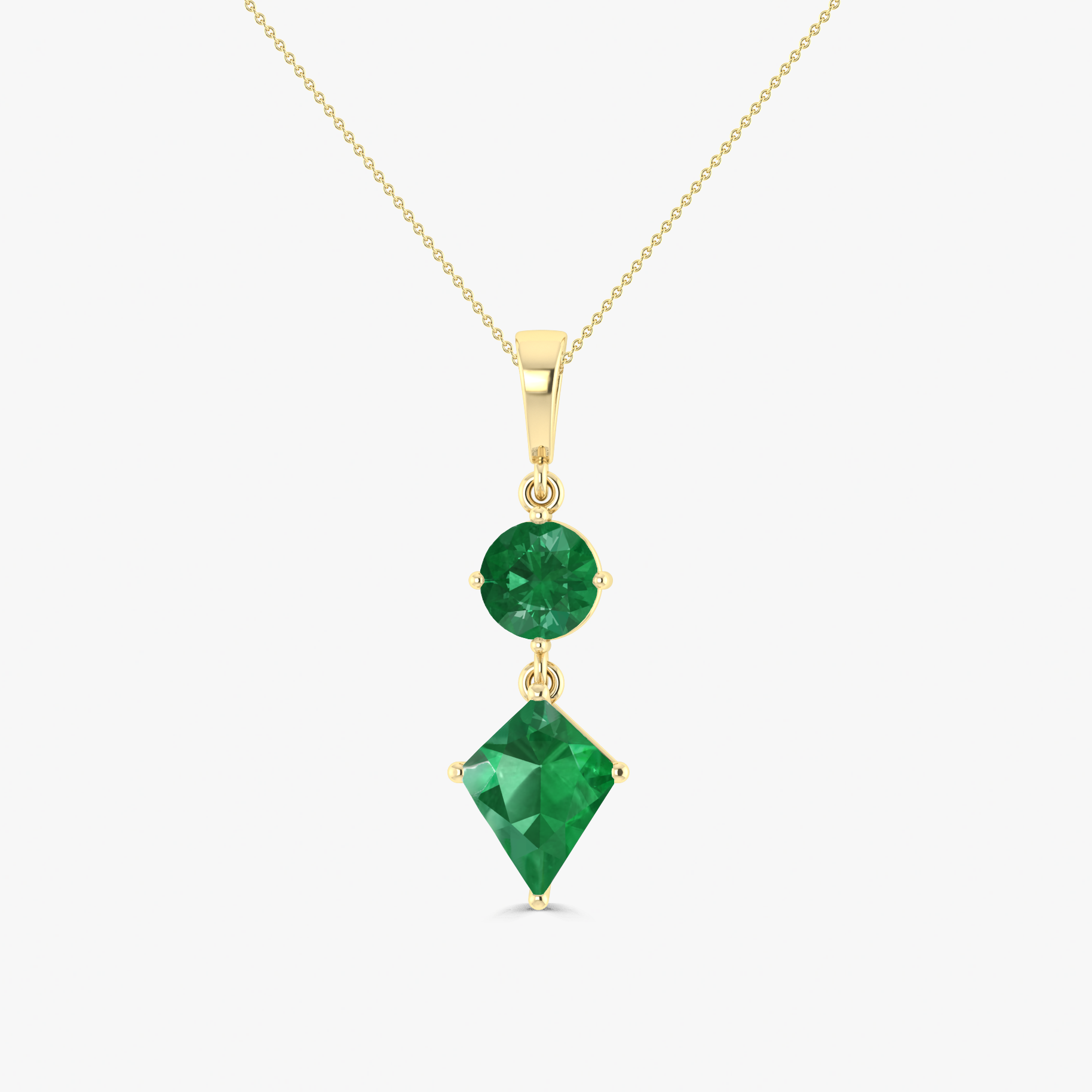 Emerald Kite and Round Shape Pendant Necklace 