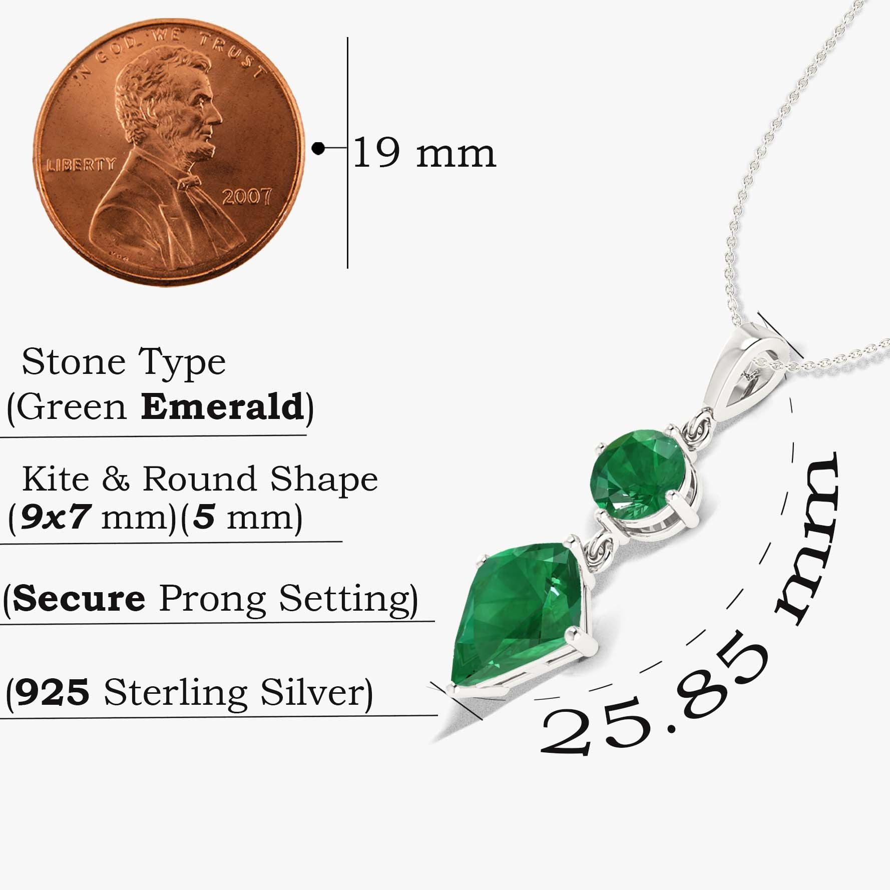 Emerald Kite and Round Shape Pendant Necklace 
