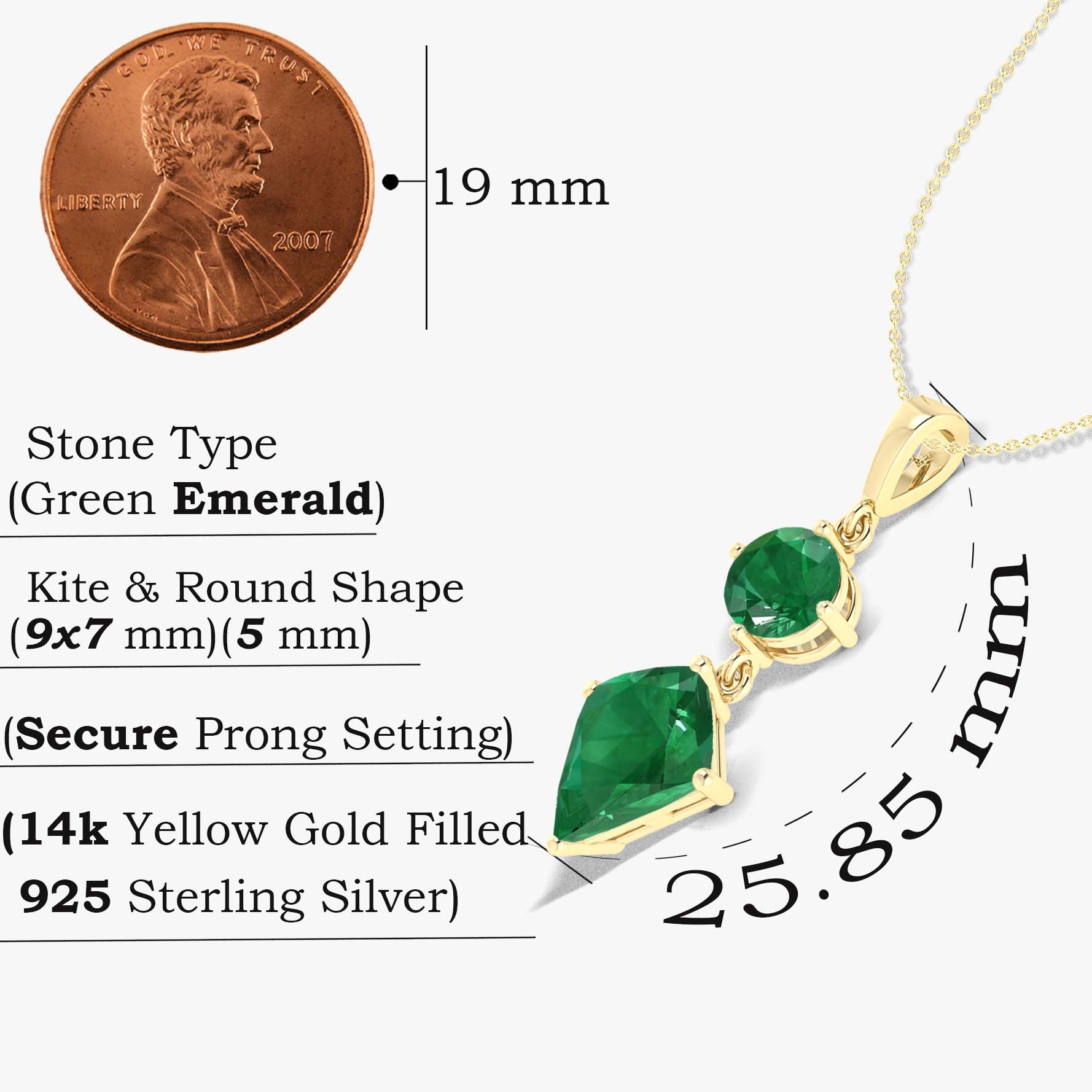 Emerald Kite and Round Shape Pendant Necklace 