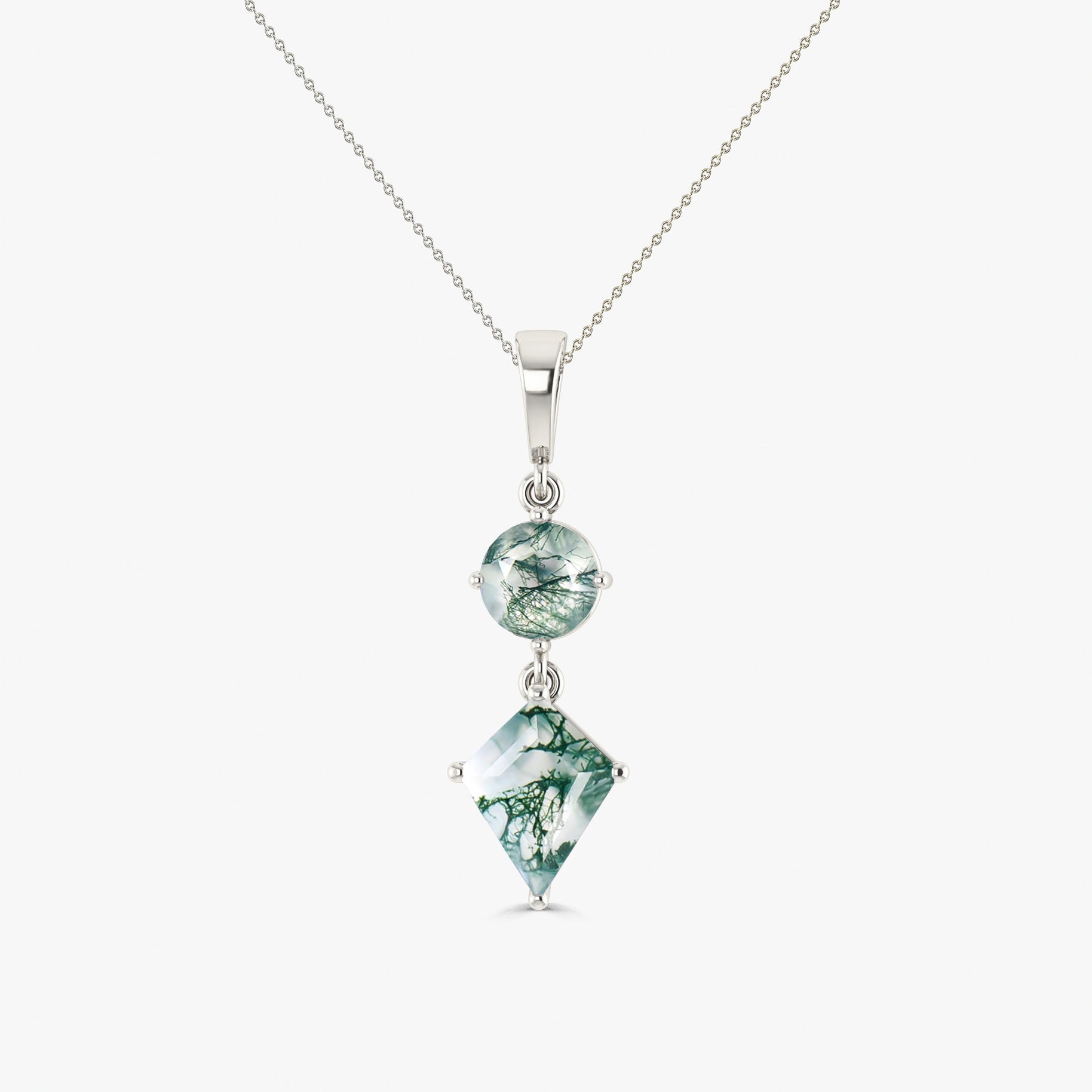 Moss Agate Kite and Round Shape Pendant Necklace