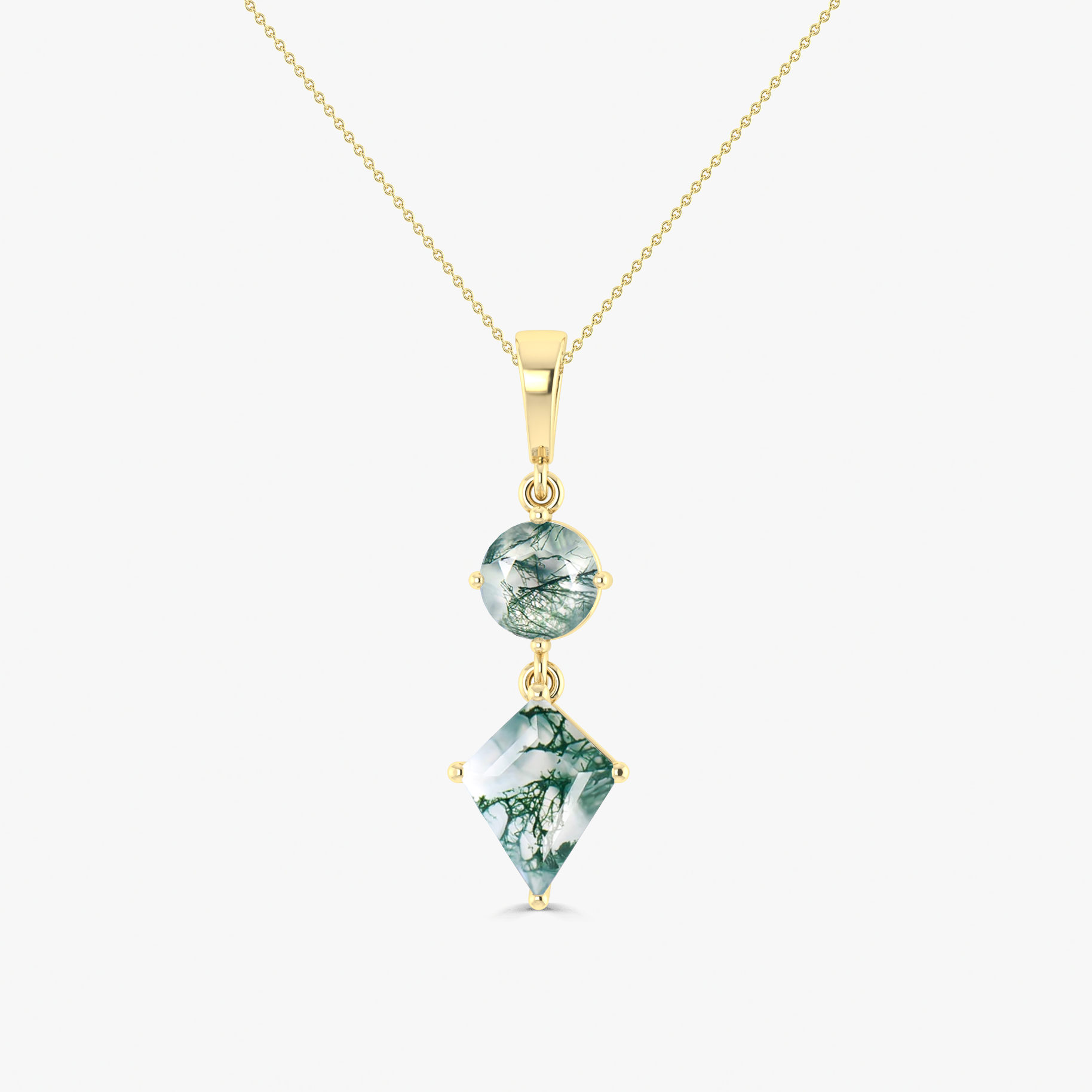Moss Agate Kite and Round Shape Pendant Necklace