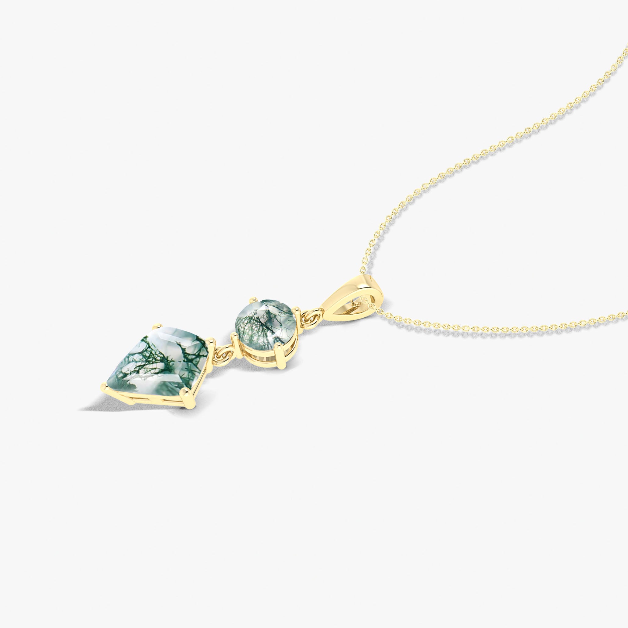 Moss Agate Kite and Round Shape Pendant Necklace