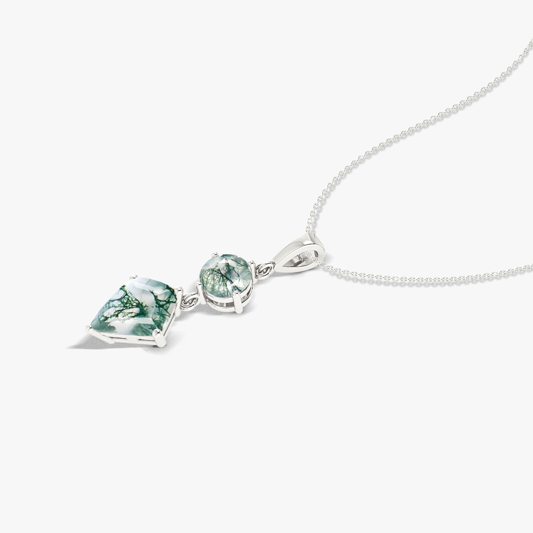 Moss Agate Kite and Round Shape Pendant Necklace