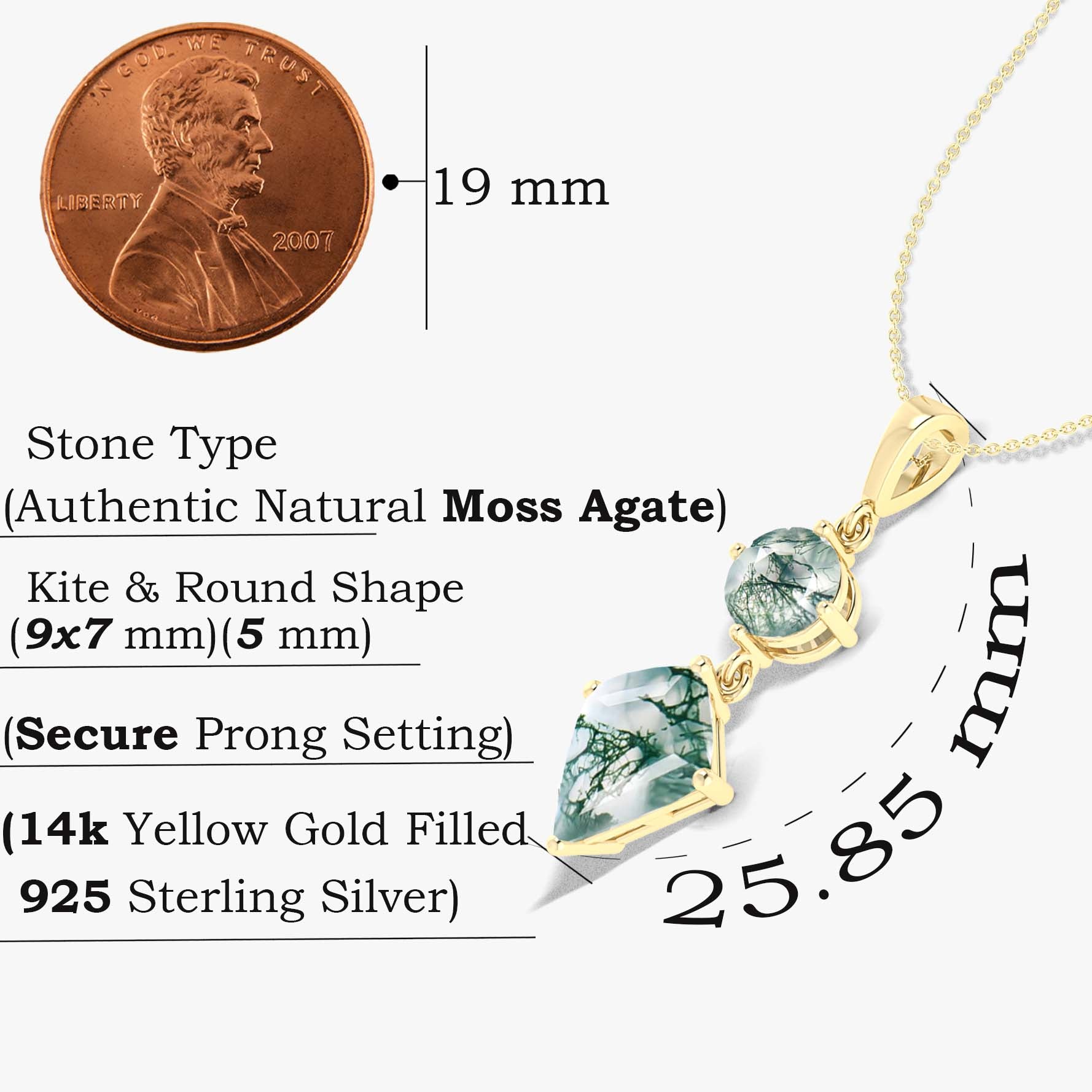 Moss Agate Kite and Round Shape Pendant Necklace